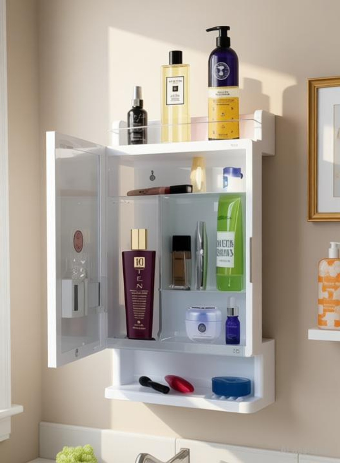 Morris Polypropylene Wall Shelf Bathroom Cabinet with Mirror Door - Image 1
