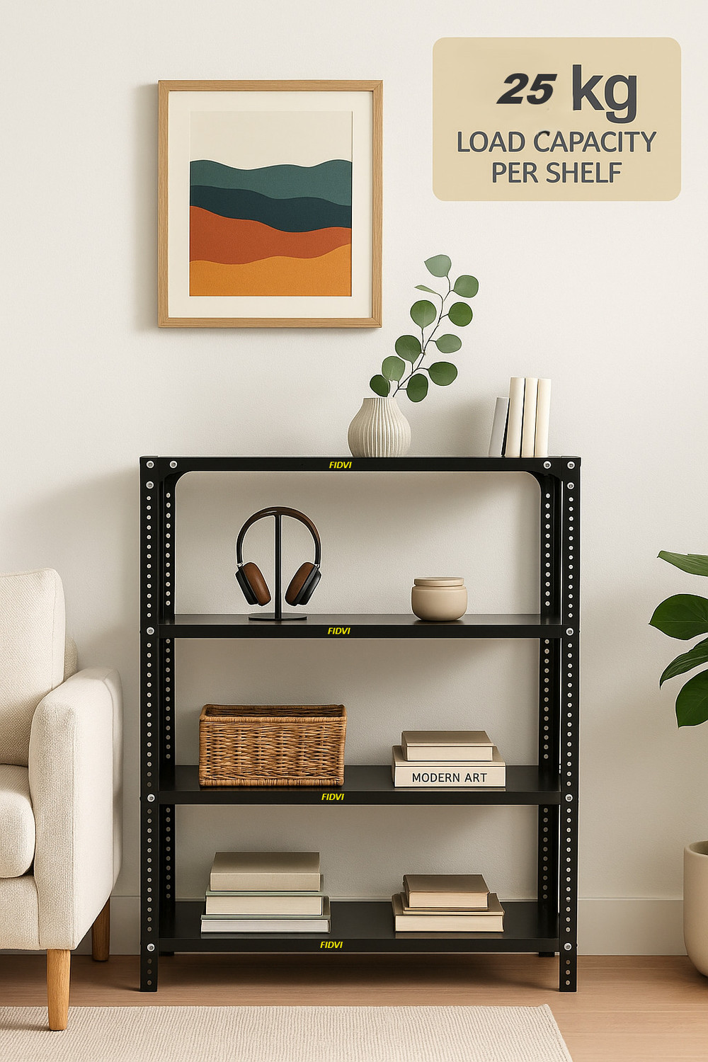Image of ALIJA Slotted Angle Metal Rack (2 x 2.5 x 1 Ft. / 24 x 30 x 12 Inch) with 3 Shelves Storage Rack Unit (24 Gauge Shelf 18 Gauge Angle) (Black) Luggage Rack