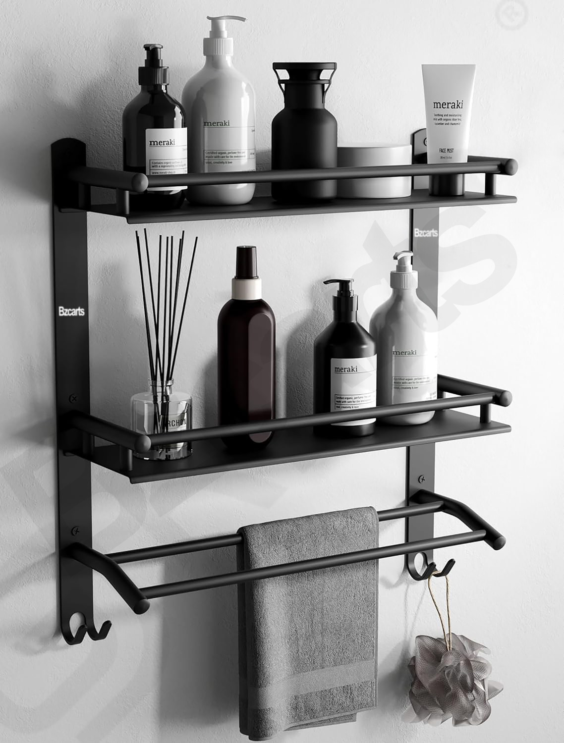 Image of Bhakti Bathroom Organiser with Mirror Cabinet - Black | Acrylic Unbreakable Stainless Steel Wall Shelf (Number of Shelves - 4, Black)