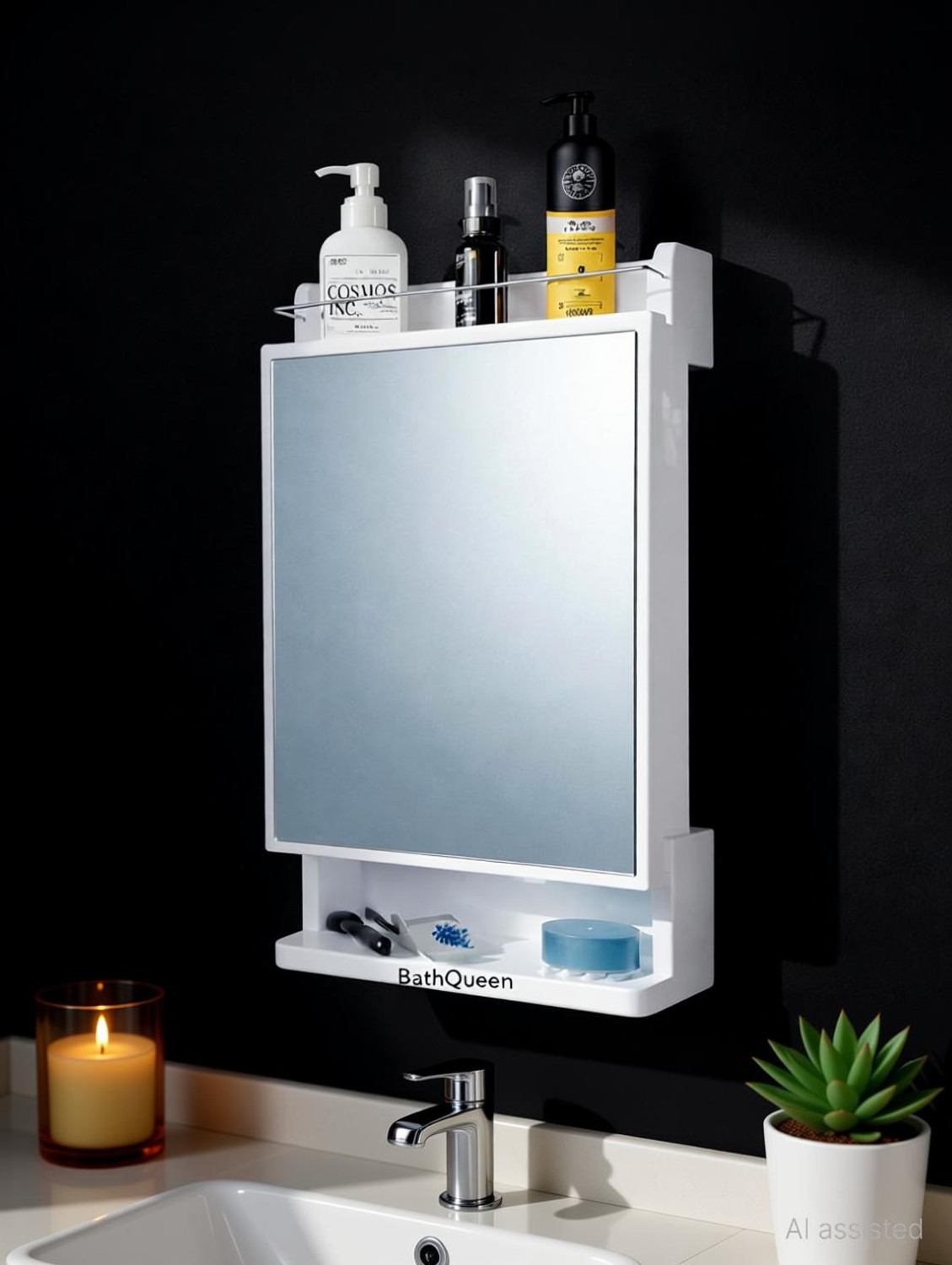 Image of KALIORA Square Bathroom Cabinet with Mirror - 360 Rotating | Wall Mounted Storage | Plastic Wall Shelf (Number of Shelves - 3, White)