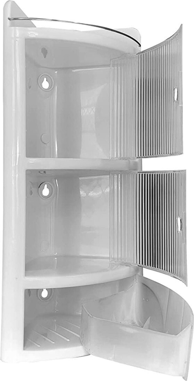 Image of GLOXY 3 pcs Layer Modular Plastic Storage Drawer Cabinet with Wooden Finish Handles Dual Mount Medicine Cabinet (Square)