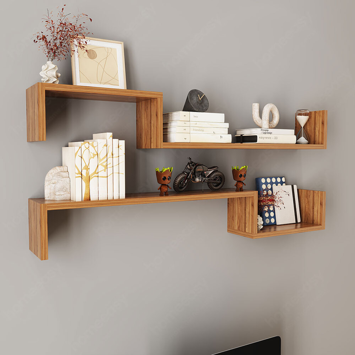 Image of HOMEEASY Wall Decor Wall Shelves for Home Decor Items, Living Room and Bedroom Wooden Wall Shelf (Number of Shelves - 5, Brown)
