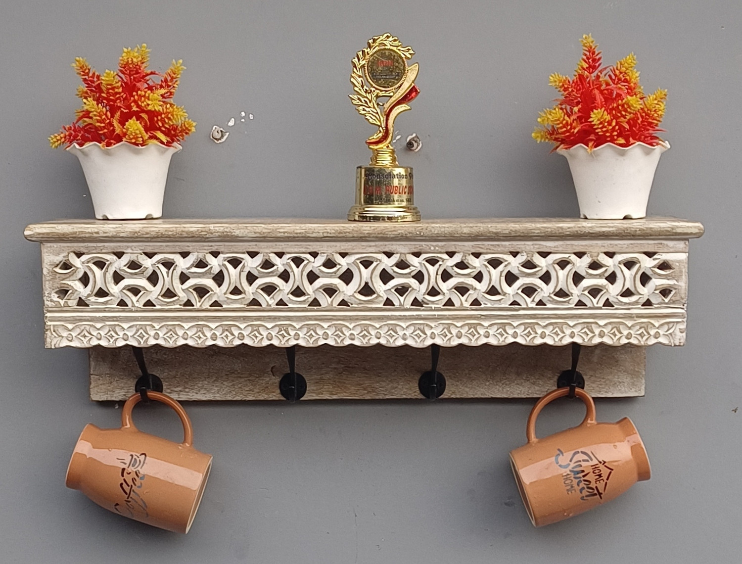 Image of ONLINECRAFTS Wooden Wall Shelf (Number of Shelves - 1, Clear, White)