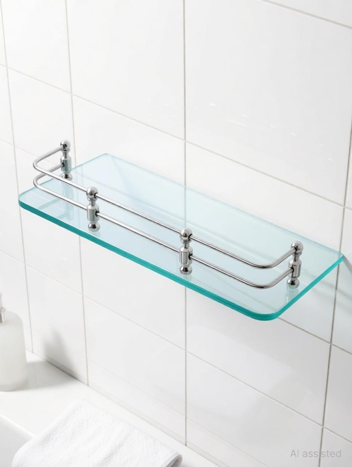 Image of Sparkraze Set of 3 Heavy Sumo Brackets Clear 18 inch Plain Glossy Look Glass Shelf Glass, Stainless Steel, Polypropylene Wall Shelf (Number of Shelves - 3, Clear)