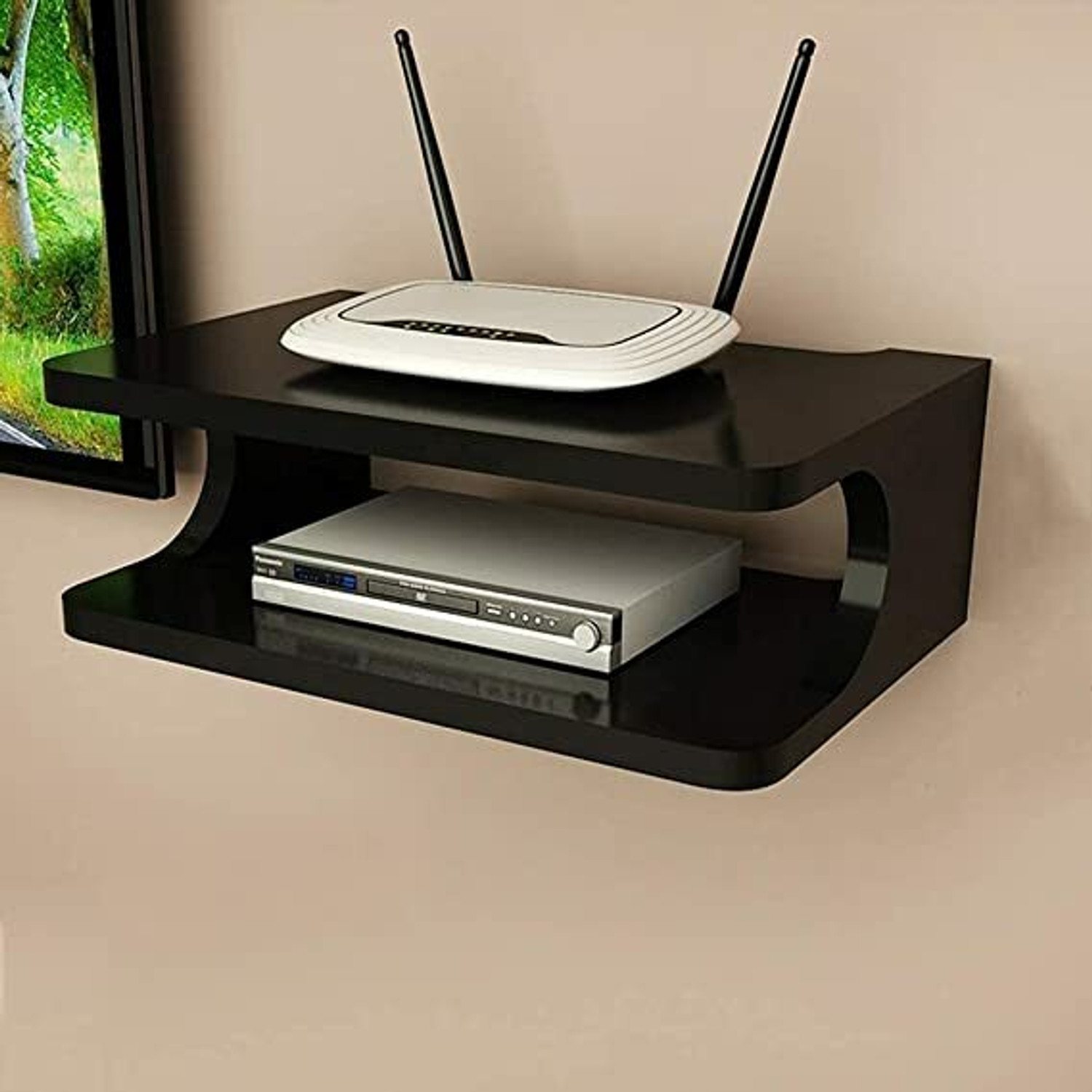 Image of Dime Store Set Top Box Stand, Wifi Router Holder And Stand Shelves For Living Room MDF (Medium Density Fiber) Wall Shelf (Number of Shelves - 1, White)