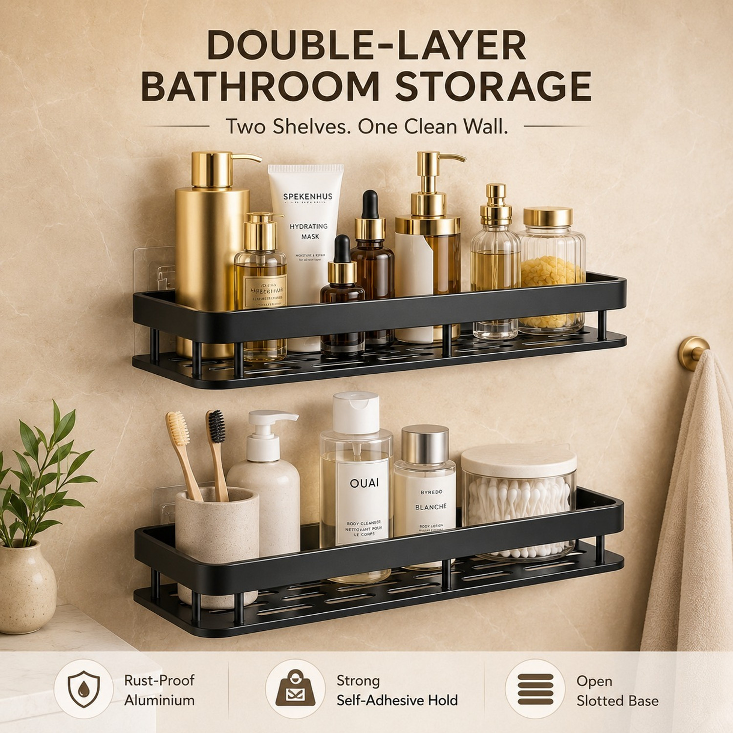 Image of URBAN CHOICE Polypropylene Wall Shelf (Number of Shelves - 3, Beige)