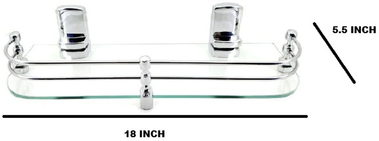 Image of Sparkraze Set of 3 Heavy Sumo Brackets Clear 18 inch Plain Glossy Look Glass Shelf Glass, Stainless Steel, Polypropylene Wall Shelf (Number of Shelves - 3, Clear)