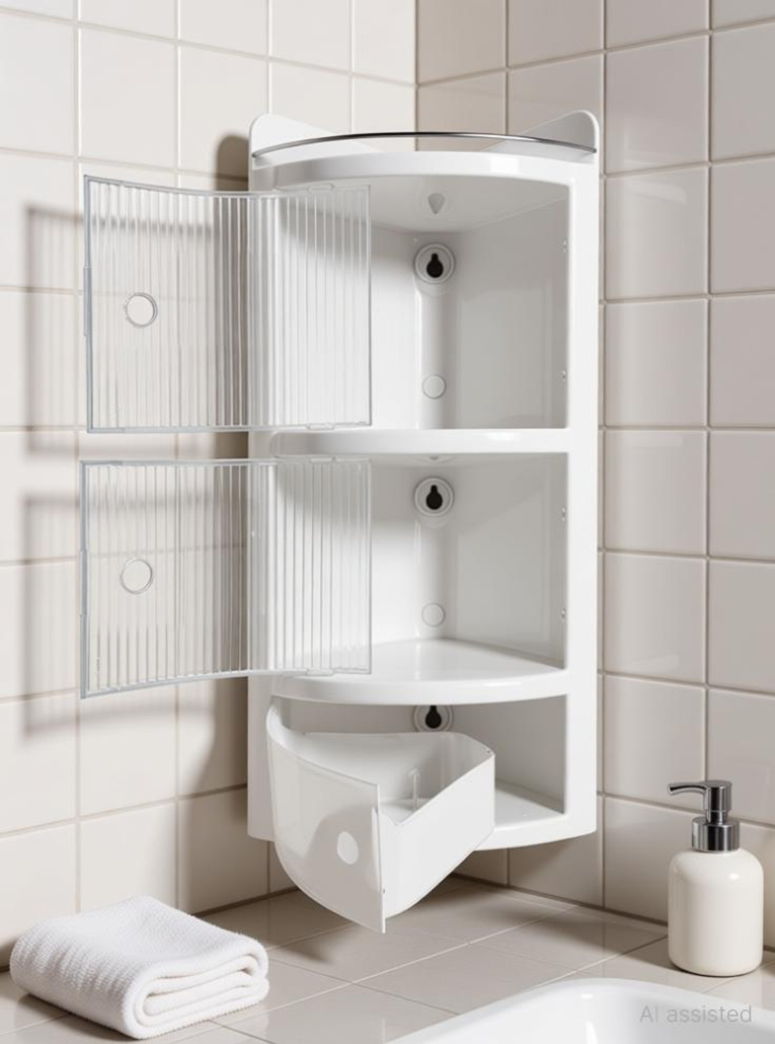 Image of KALIORA Square Bathroom Cabinet with Mirror - 360 Rotating | Wall Mounted Storage | Plastic Wall Shelf (Number of Shelves - 3, White)