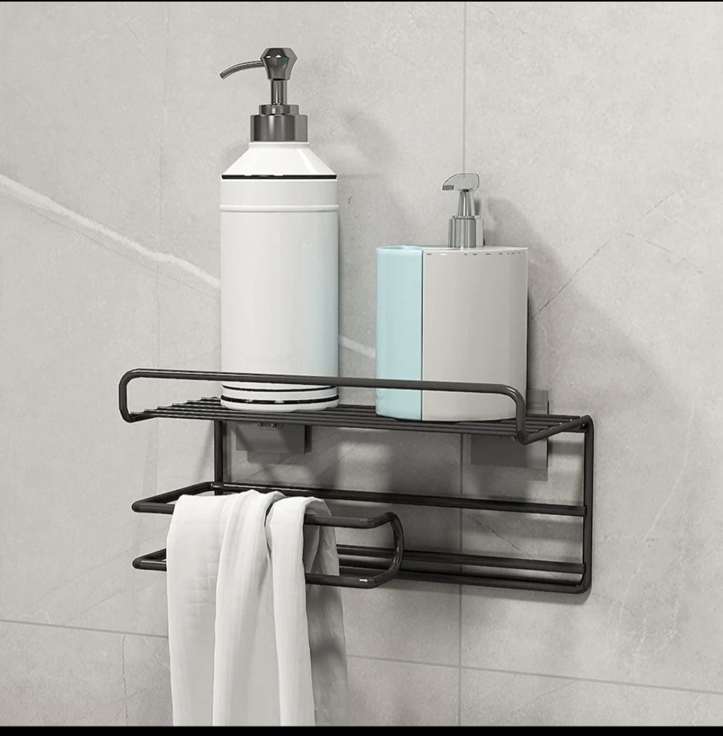 Image of Smartslide 3 in 1 Multipurpose Bathroom Shelf /Towel Bar /Towel Hanger /Tumbler Holder Iron Wall Shelf (Number of Shelves - 1, Brown)