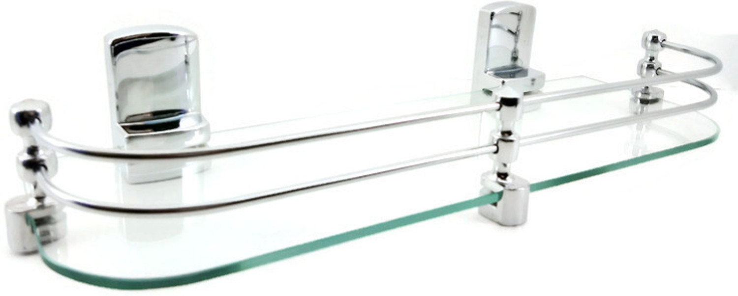Image of Sparkraze Set of 3 Heavy Sumo Brackets Clear 18 inch Plain Glossy Look Glass Shelf Glass, Stainless Steel, Polypropylene Wall Shelf (Number of Shelves - 3, Clear)