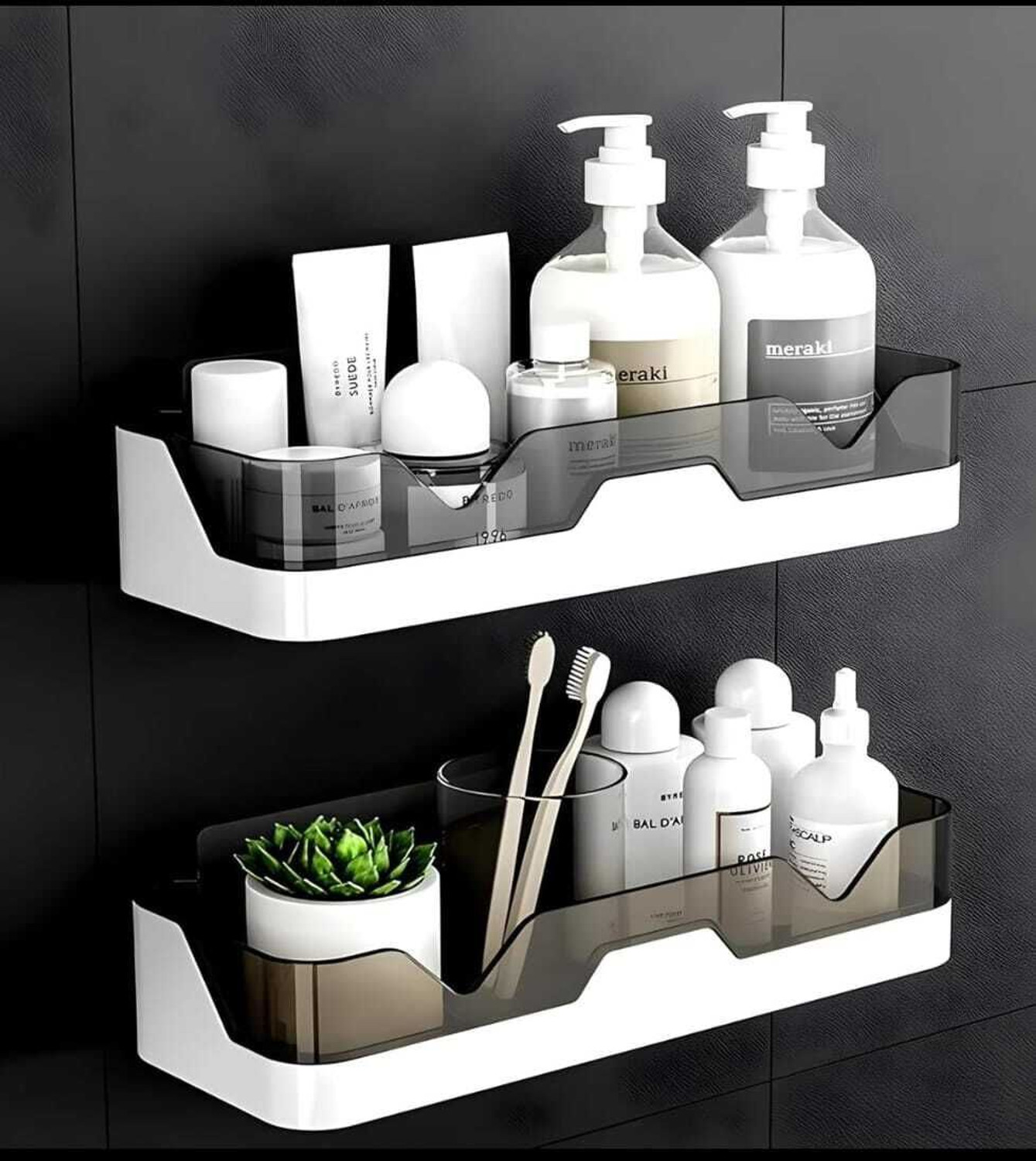 Image of iSTAR Self Adhesive Kitchen and Bathroom Wall Organizer Plastic Wall Shelf Plastic Wall Shelf (Number of Shelves - 2, Black, White)