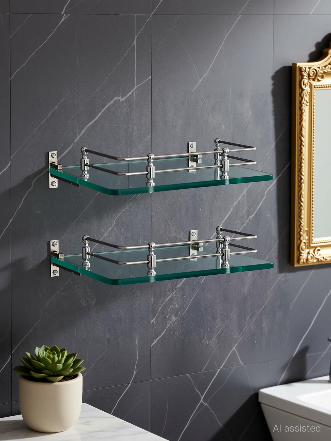 Image of Sparkraze Set of 3 Heavy Sumo Brackets Clear 18 inch Plain Glossy Look Glass Shelf Glass, Stainless Steel, Polypropylene Wall Shelf (Number of Shelves - 3, Clear)