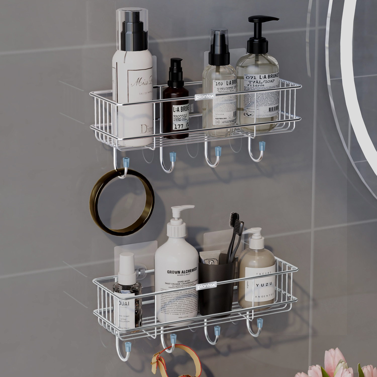 Image of Plantex Stainless Steel 2 in 1 Multipurpose Bathroom Shelf /Rack /Soap Dish /Bathroom Accessories (15 x 5 Inches - Pack of 3) Stainless Steel Wall Shelf (Number of Shelves - 3, Silver)