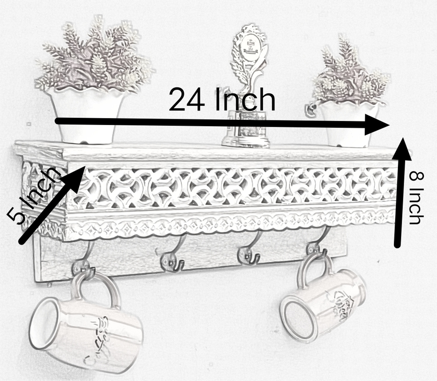 Image of ONLINECRAFTS Wooden Wall Shelf (Number of Shelves - 1, Clear, White)