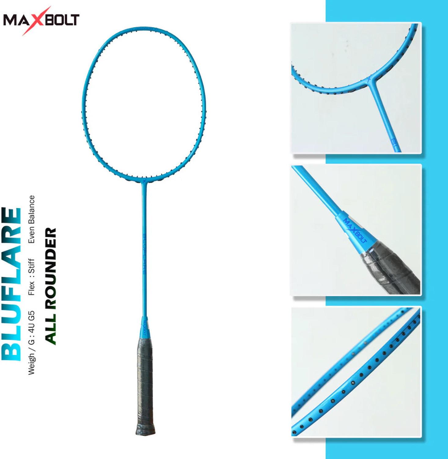 Image of Maxbolt Black Black Unstrung Badminton Racquet (Pack of: 1, 83 g)