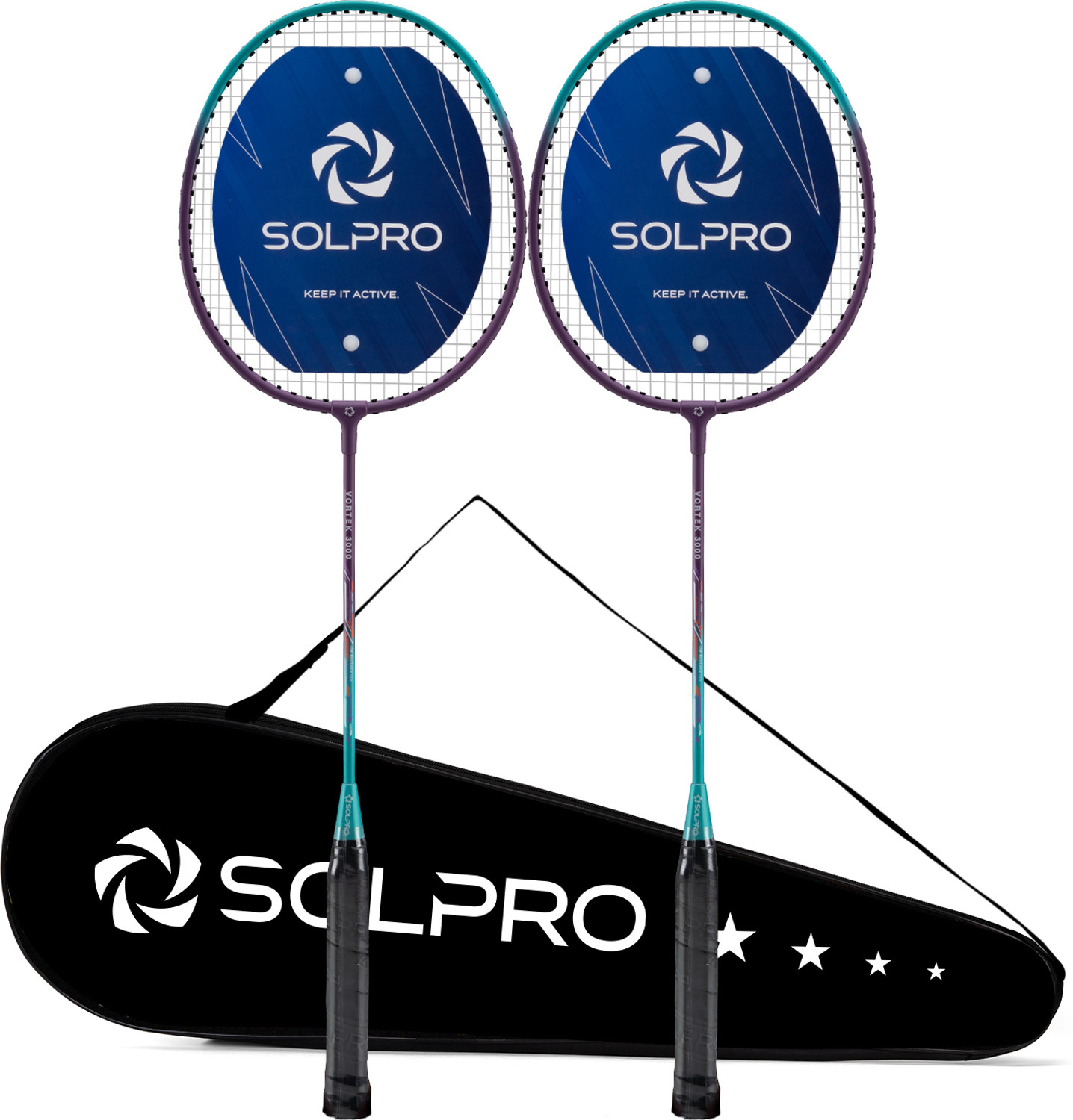 SOLPRO VORTEK 3000 Badminton Racket Set (2 Pcs) with Full Cover Bag Blue Strung Badminton Racquet (Pack of: 2, 90 g) - Image 1