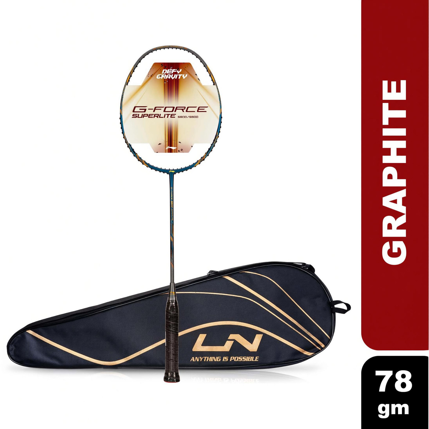 LI-NING G-Force 5800 Superlite 78g Blue, Grey, Gold Badminton Racquet - Image 1