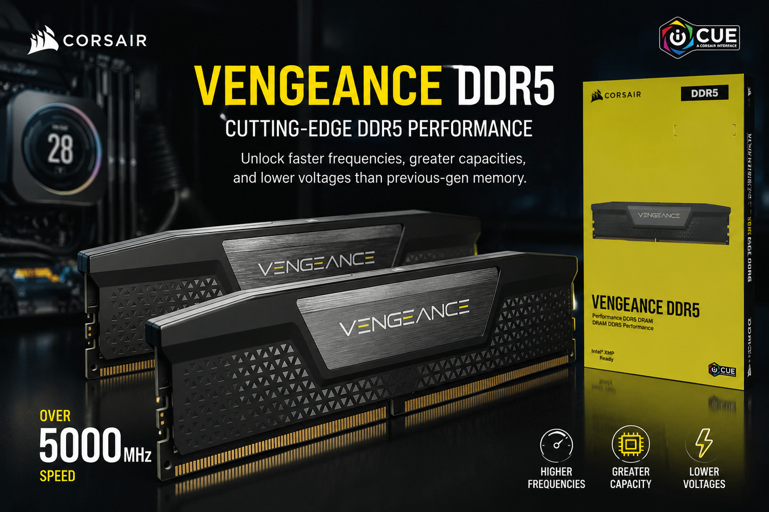 Image of SAI DEPENDO HUB Vengeance DDR5 DDR5 12 GB (Single Channel) PC, Server DDR5 UDIMM DESKTOP (DDR5 16GB 5200MT /s CL40 Desktop RAM | 288-Pin UDIMM | High) (Black)