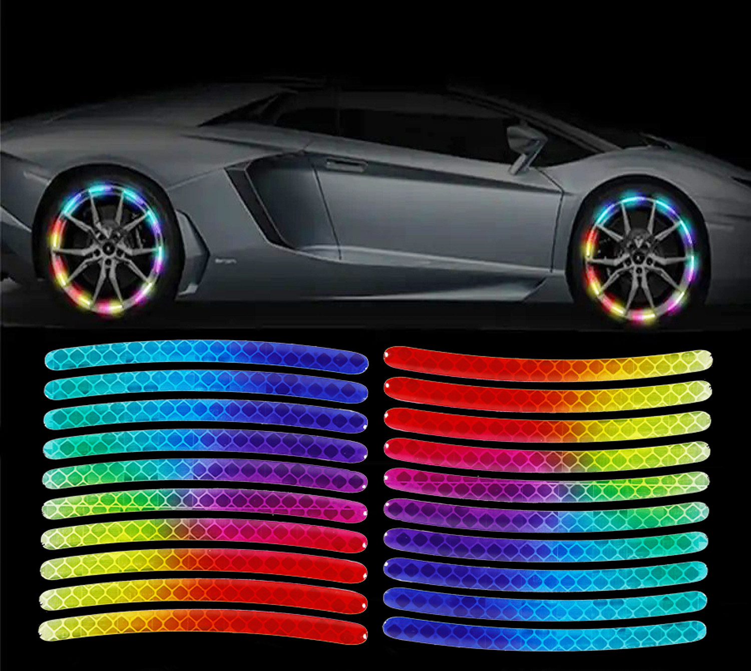 Image of Obvie Night Reflective Car Arrow Warning Car Motorcycle Bike Wheel Stickers 15 mm x 0.13 m BLUE Reflective Tape (Pack of 12)
