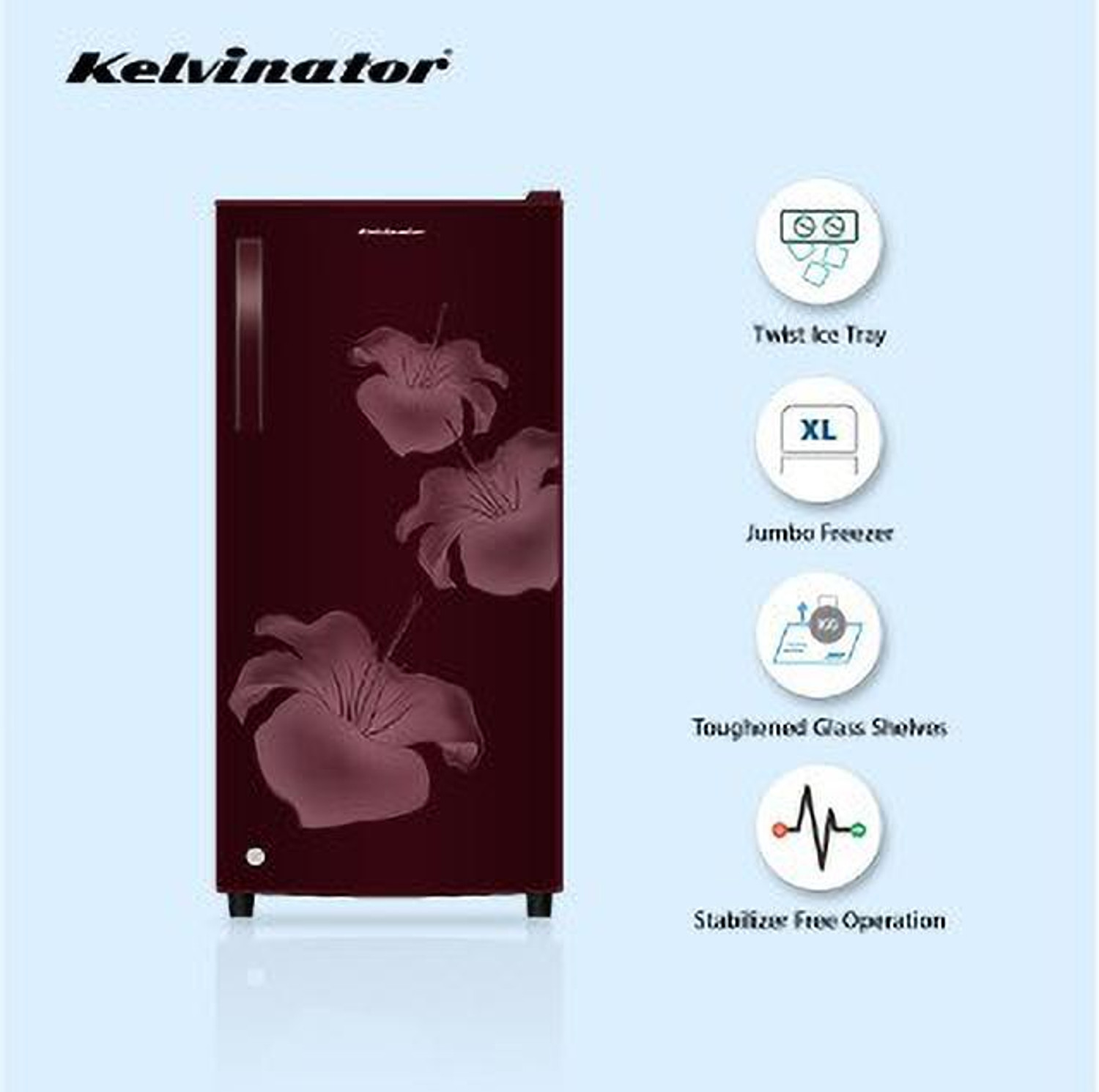 Image of Kelvinator 170 L Direct Cool Single Door 3 Star Refrigerator (Maroon Red, KRD-A190MRP)