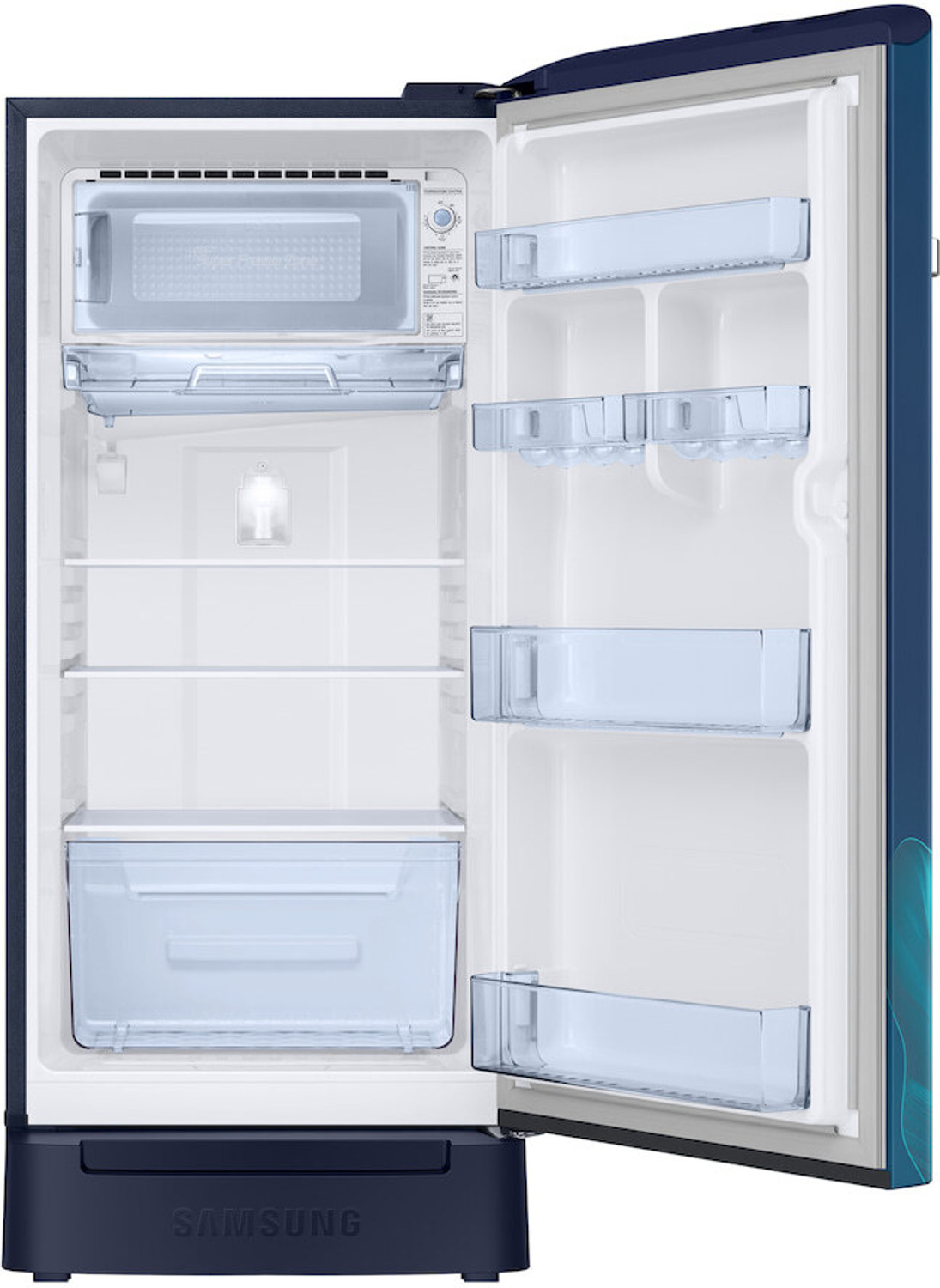 Image of Samsung 189 L Direct Cool Single Door 5 Star Refrigerator with Base Drawer (Paradise Bloom Blue, RR21H2H259U /HL)