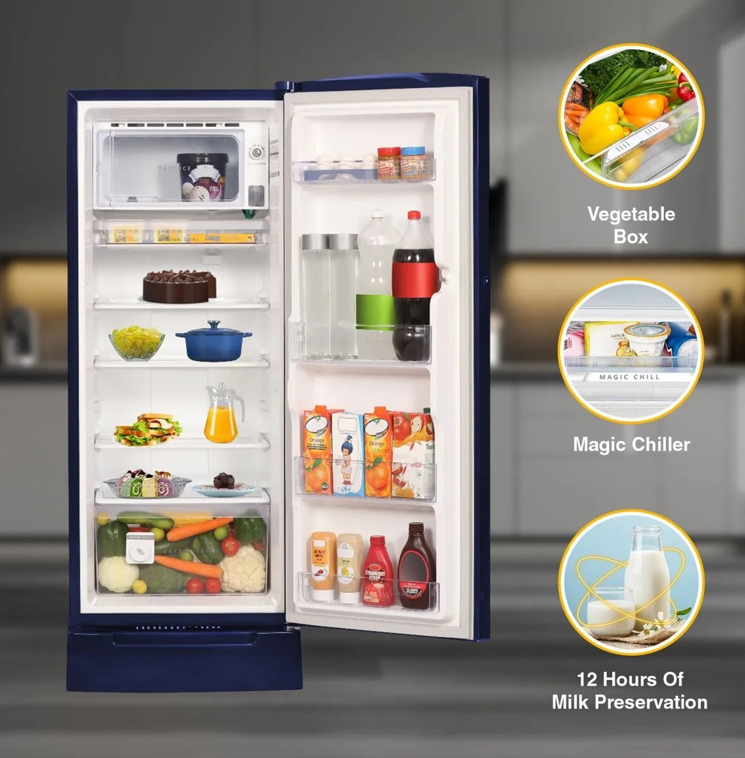 Image of Whirlpool 207 L Direct Cool Single Door 5 Star Refrigerator with Base Drawer (SAPPHIRE PEONY, DAS20754ITAUC)