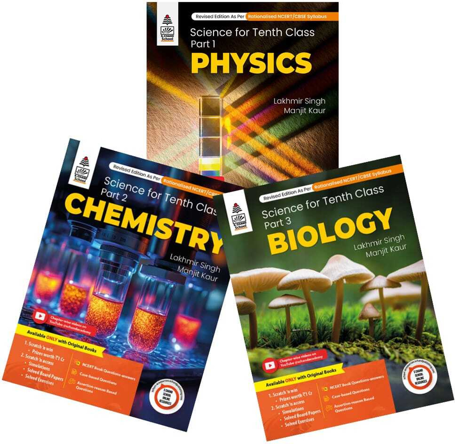 Image of S Chand Lakhmir Singh Science Class 10 Part 1 Physics + Part 2 Chemistry + Part 3 Biology -Set Of 3 Books For 2025-26 Exam Paperback, Lakhmir Singh, Manjit Kaur Paperback, Lakhmir Singh, Manjit Kaur|New Edition For 2025-2026 (Paperback, lakhmir singh, manjit kaur)