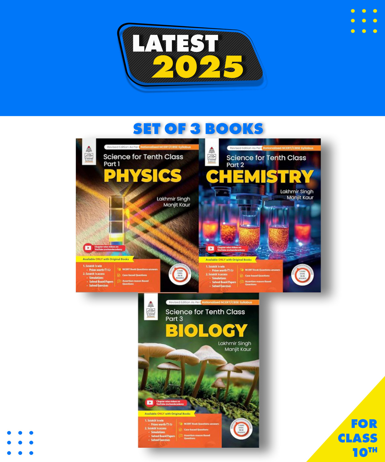 Image of S Chand Lakhmir Singh Science Class 10 Part 1 Physics + Part 2 Chemistry + Part 3 Biology -Set Of 3 Books For 2025-26 Exam Paperback, Lakhmir Singh, Manjit Kaur Paperback, Lakhmir Singh, Manjit Kaur|New Edition For 2025-2026 (Paperback, lakhmir singh, manjit kaur)