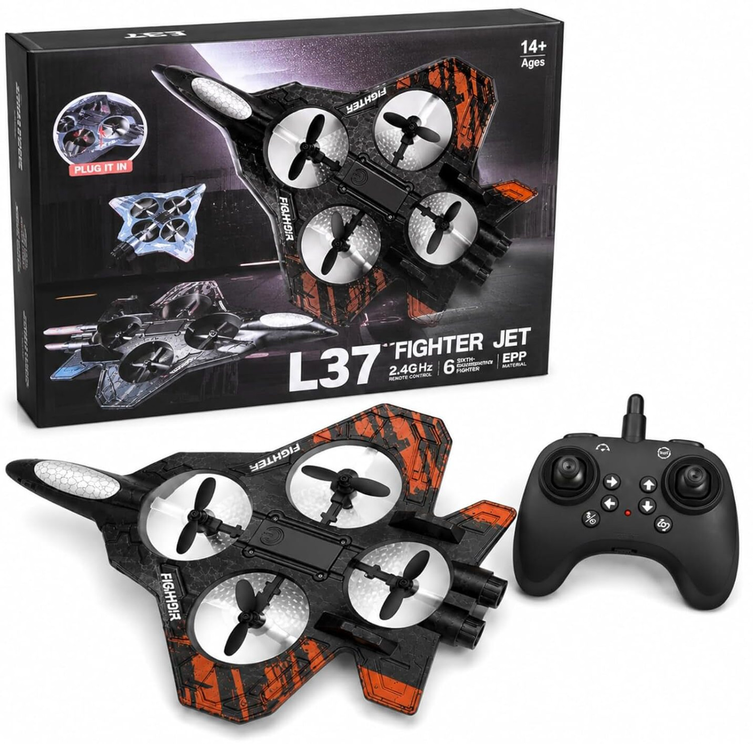 Image of Viraan RC Glider Plane LED Light EPP Foam Aircraft Toy for Boys Girls Adults (Black)