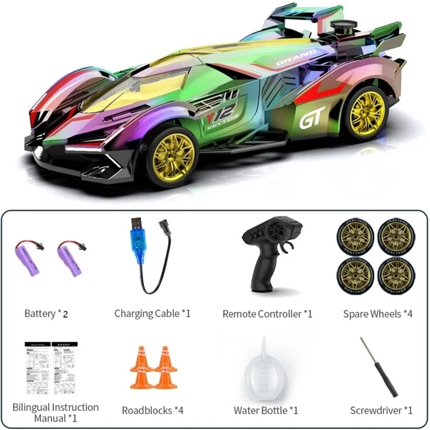 Image of J K INTERNATIONAL RC Drift 1:24 Scale 4WD 2.4GHz Remote Control Racing Car with LED Lights (White)