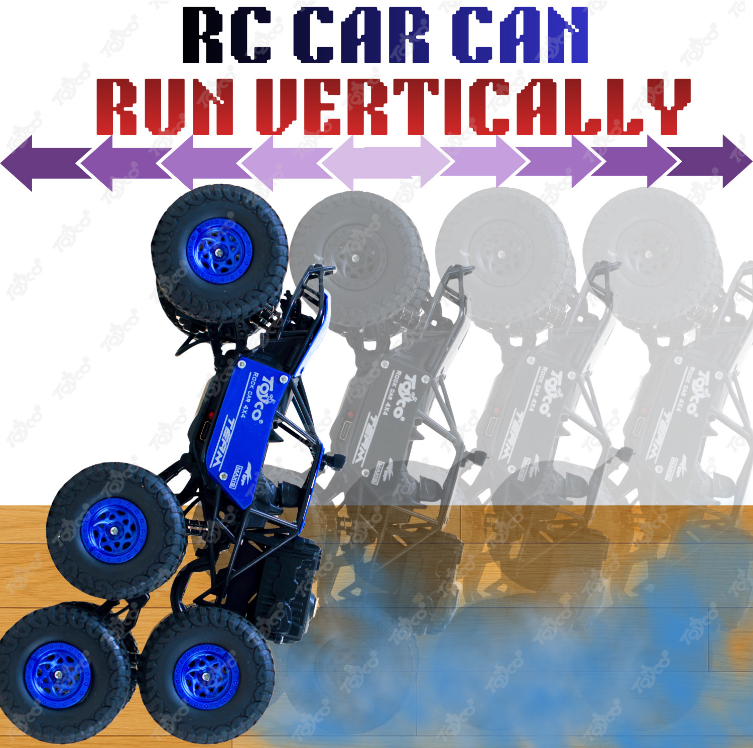 Image of Toyco 8 TYRES Big Rock Crawler Rechargeable Offroad Monster RC Car with Smoke Function (Blue)