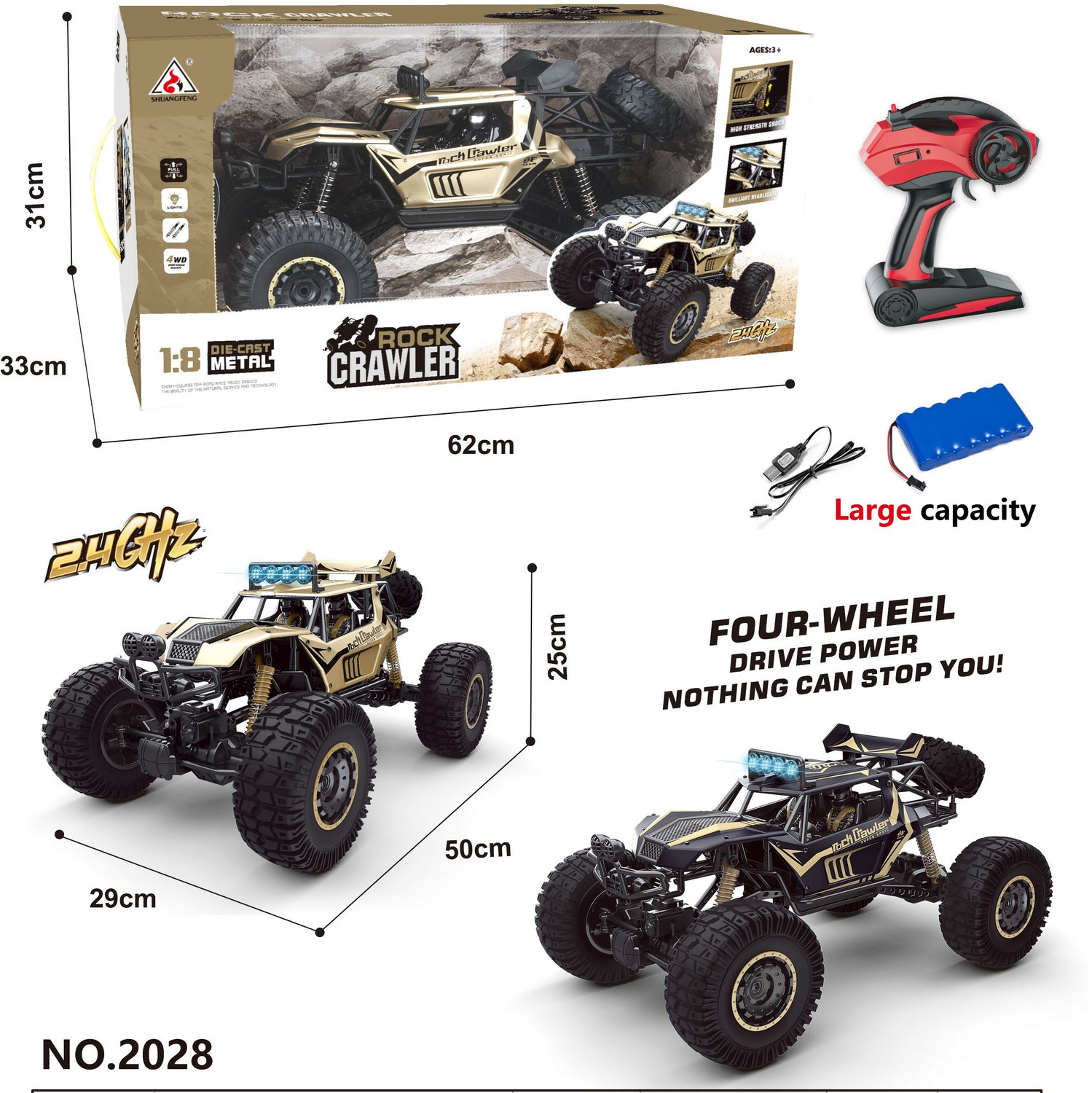 Image of Rock Crawler RC Car 1 8 Scale 4WD (Beige)