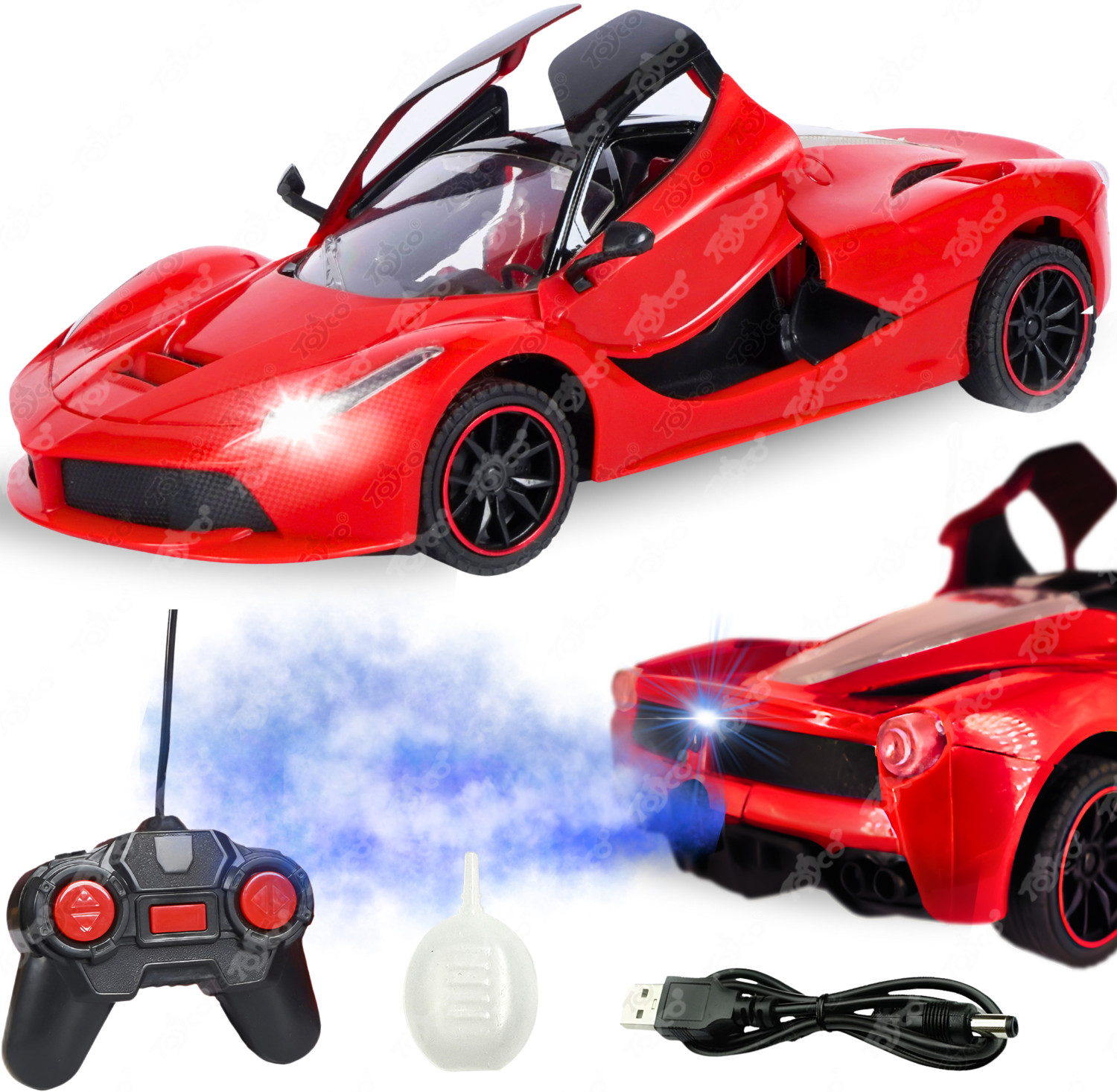 Image of BAIRNINO Rechargeable LaFerrari Door Opening Remote Control Drift Car with LED Headlight (Red)