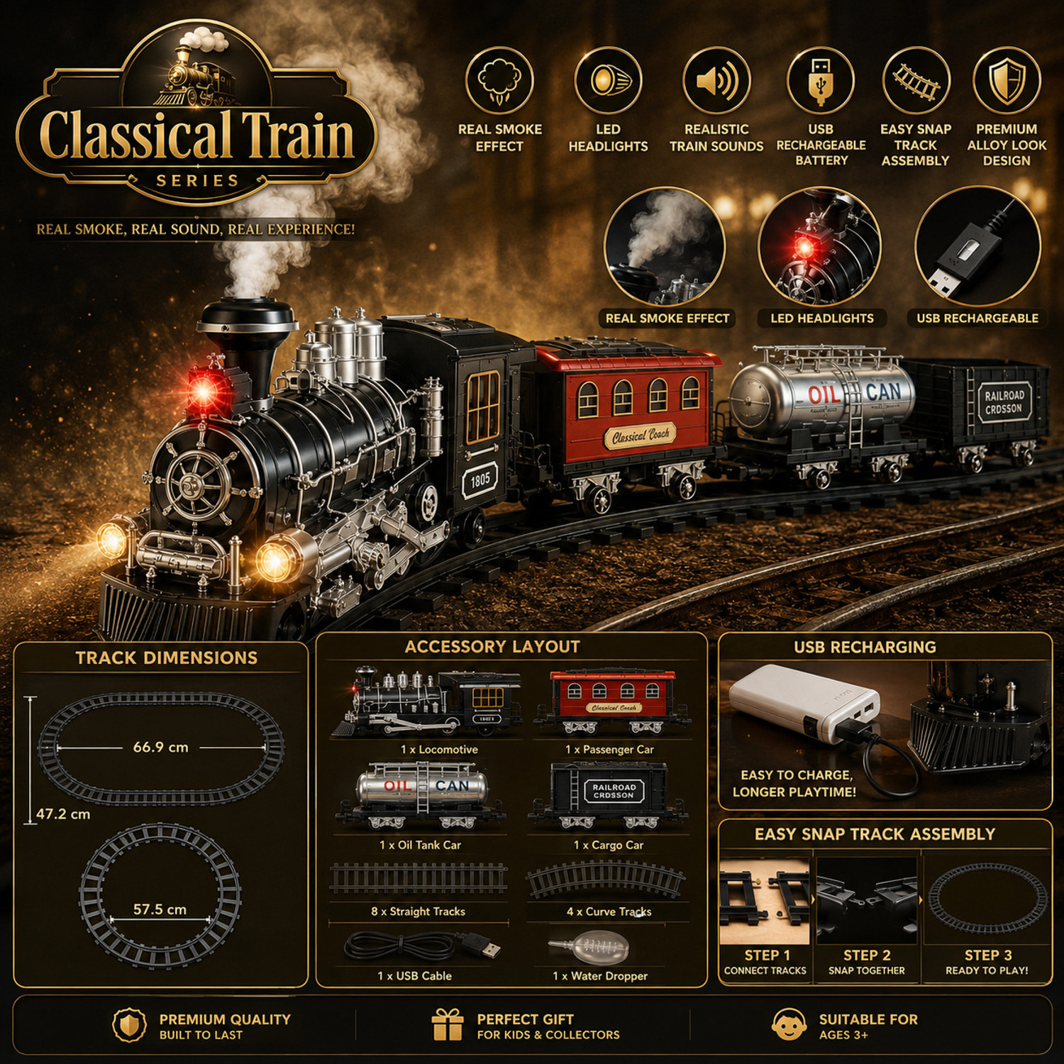 Image of LittleTwins Railway Toy Train Set with Track (Multicolor)