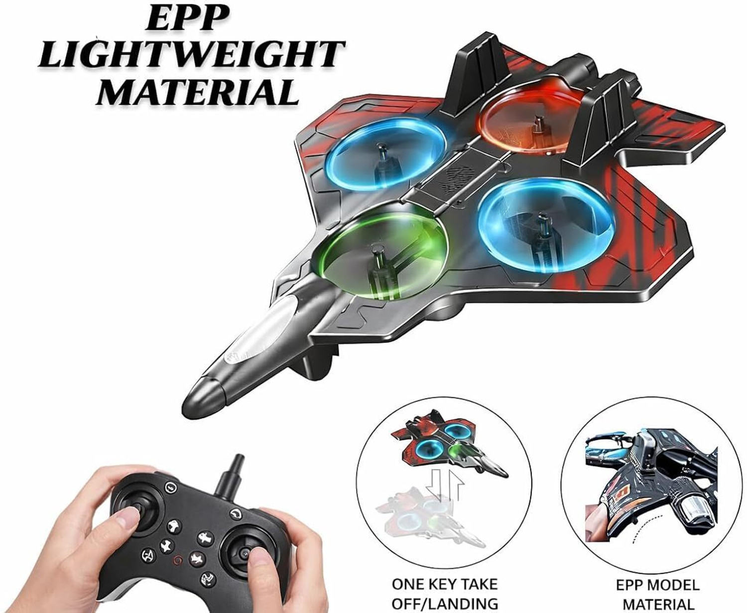 Image of Viraan RC Glider Plane LED Light EPP Foam Aircraft Toy for Boys Girls Adults (Black)