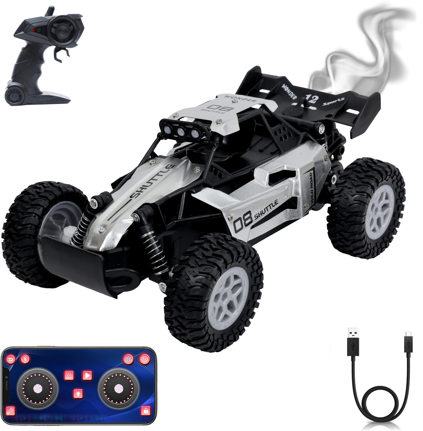 Image of SMART BOY Rock Crawler 4x4 RC Car with Spray Smoke Effect & App Control (Black)