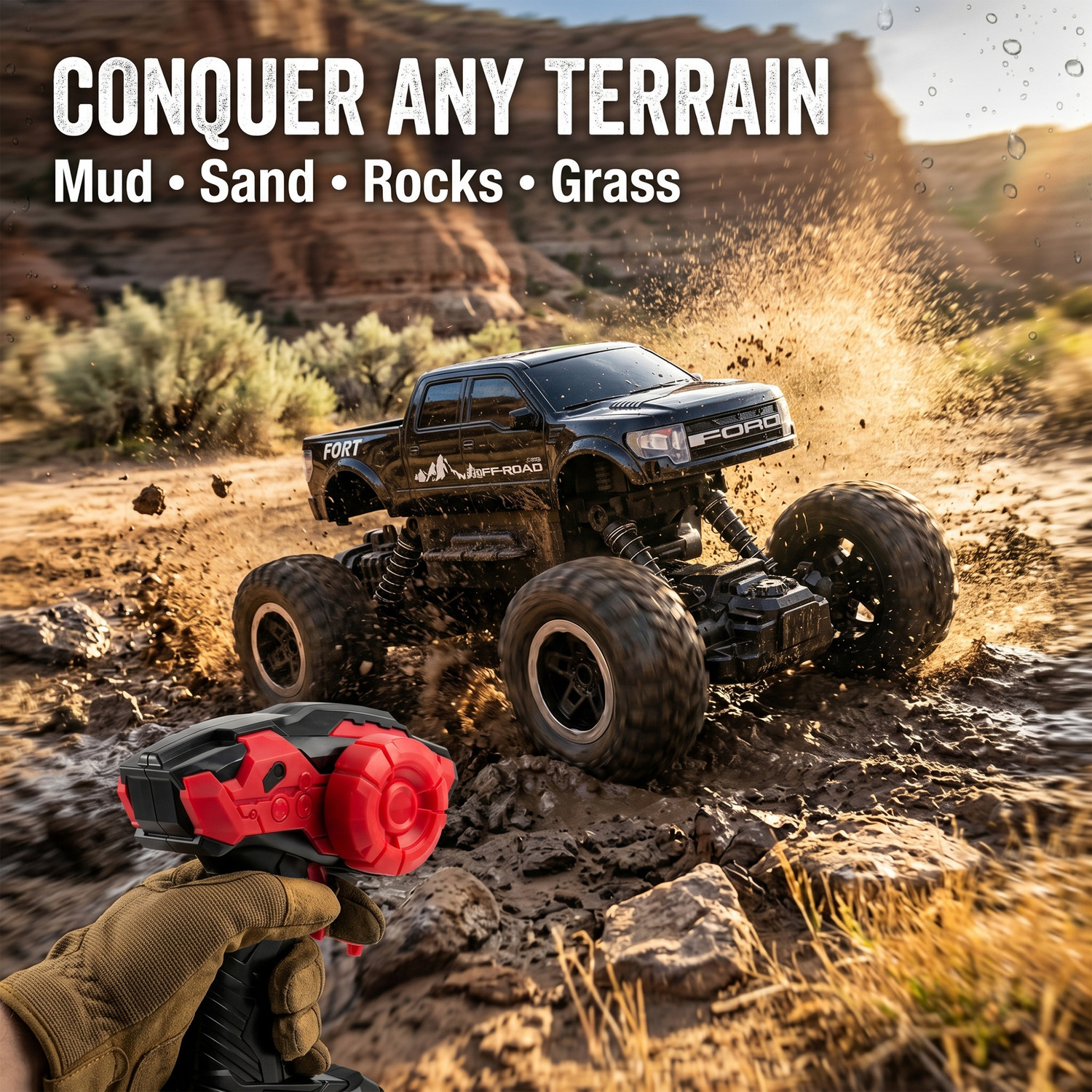 Image of SMART BOY Rock Crawler 4x4 RC Car with Spray Smoke Effect & App Control (Black)