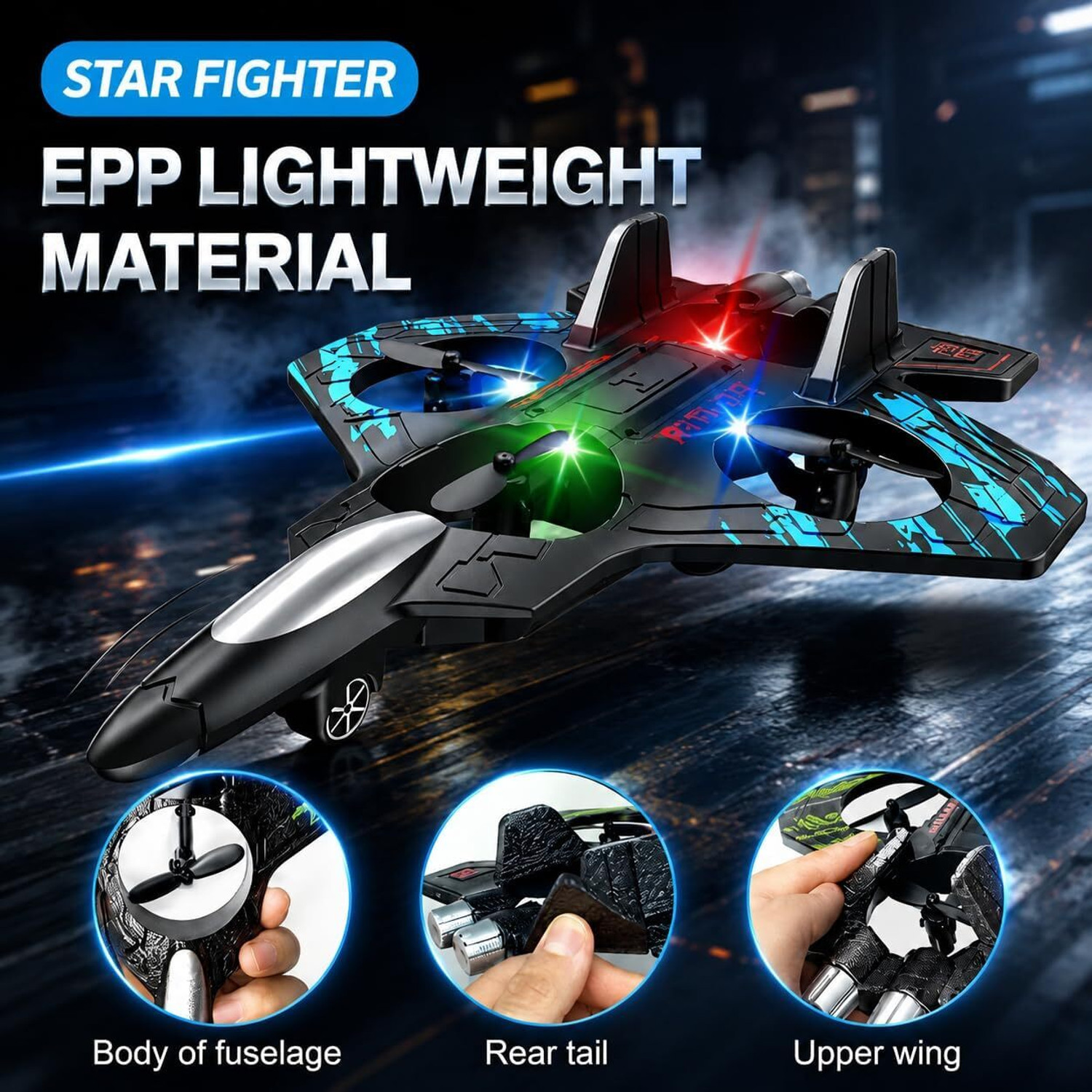 Image of Viraan RC Glider Plane LED Light EPP Foam Aircraft Toy for Boys Girls Adults (Black)