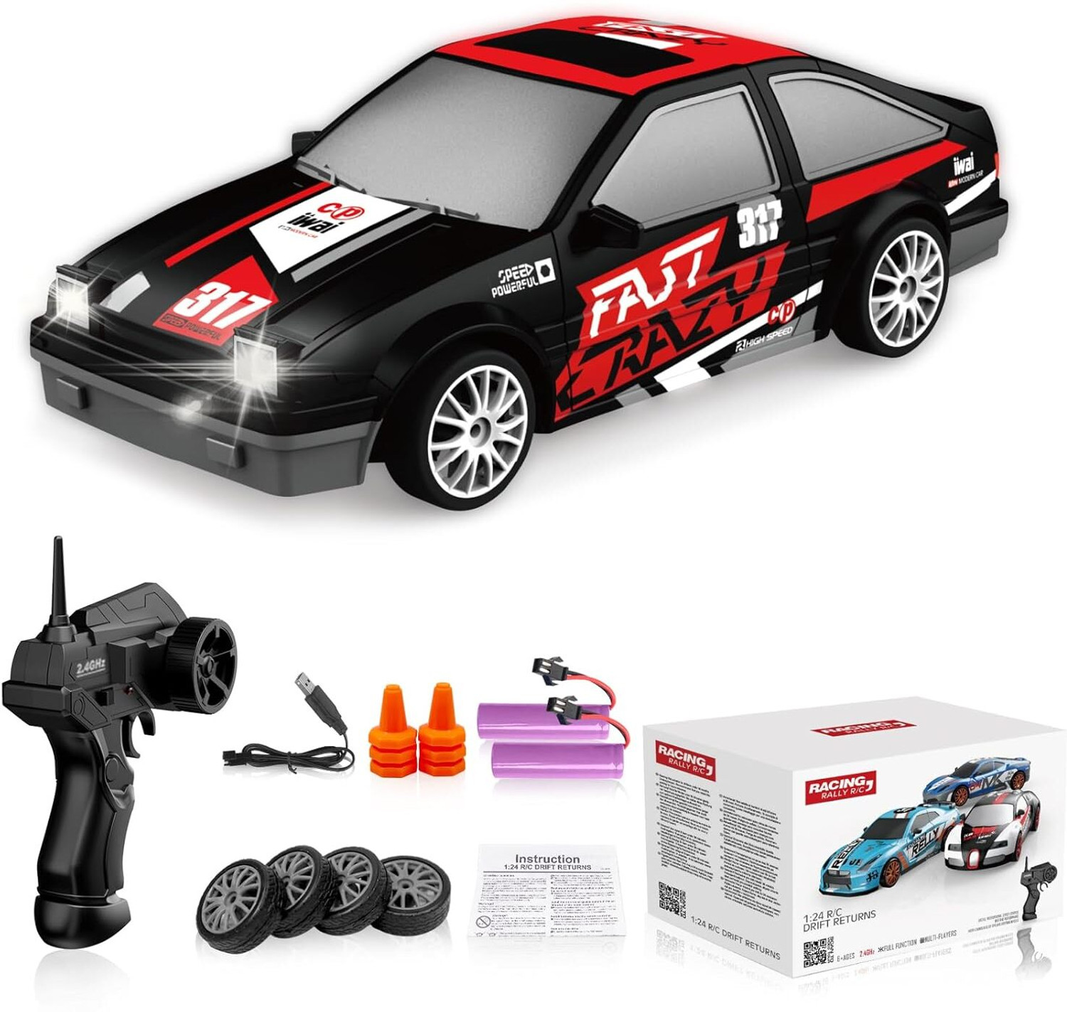 Image of Flytek Rechargeable rc car drift remote control car drift rc car with light (Red-Black)