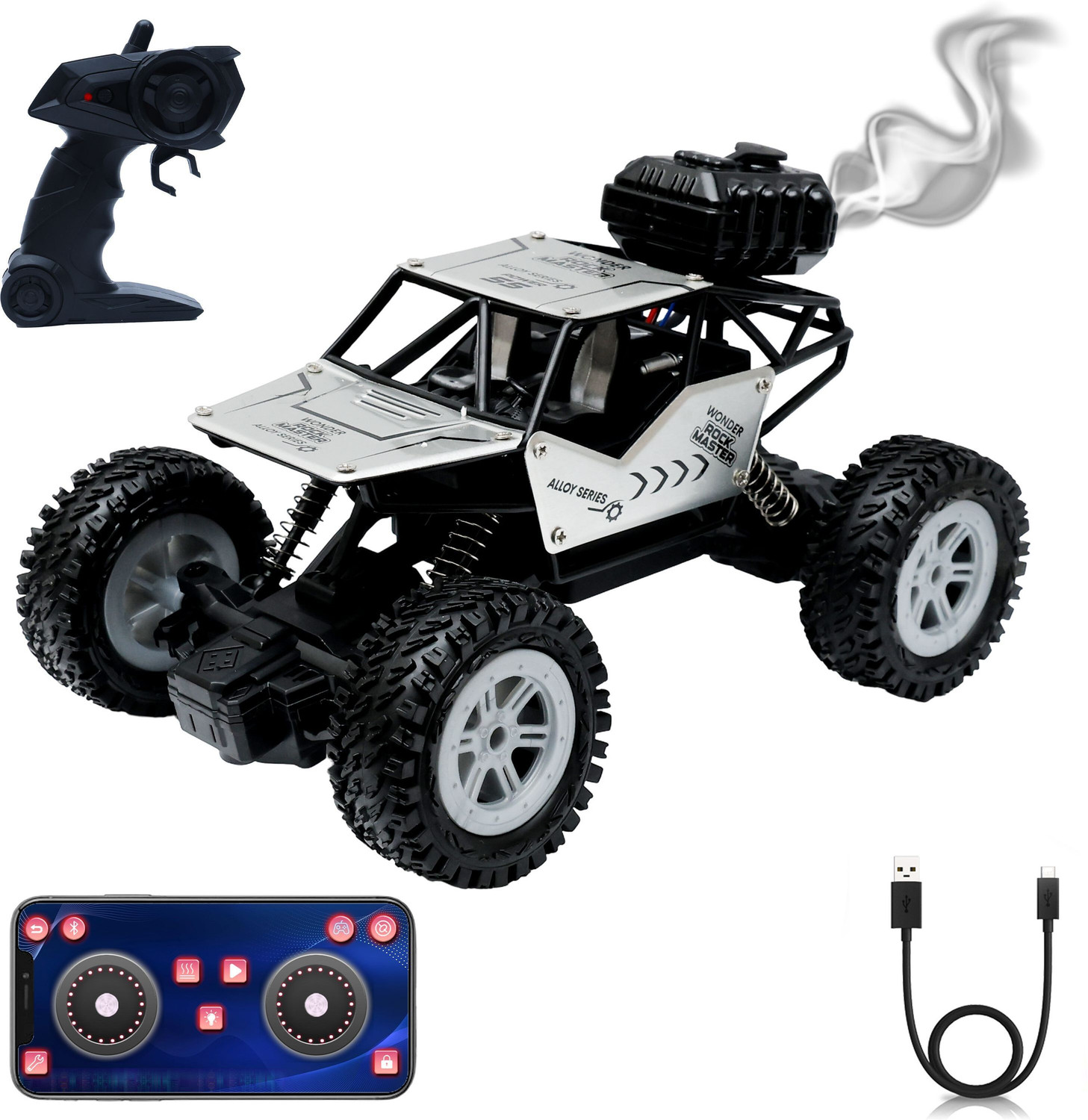 Image of Myxomart 4x4 Rock Car, Spring wheels ,1:18 scale,Remote control (Black)
