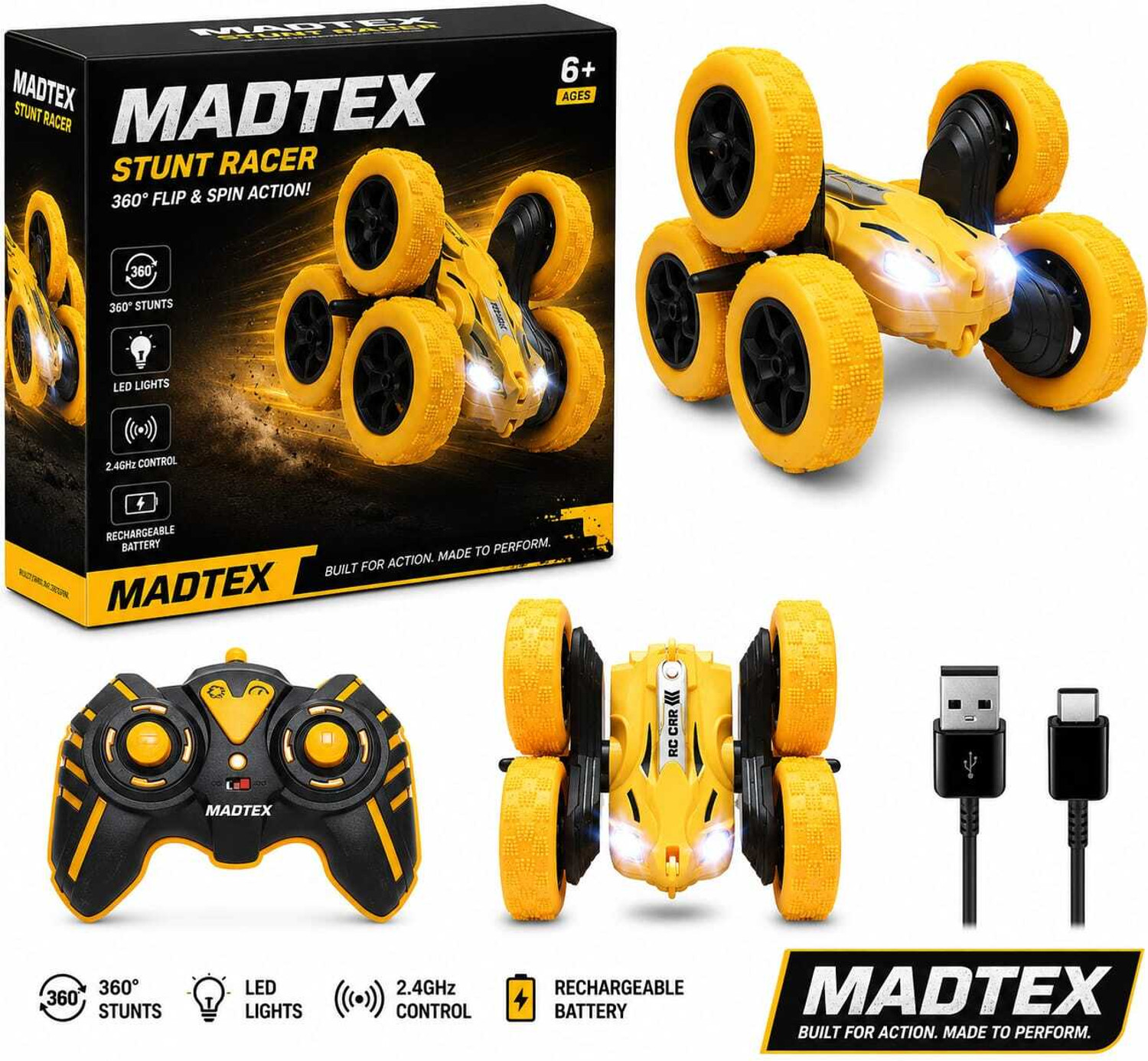 Image of MADTEX Stunt Racer RC Car (Yellow)