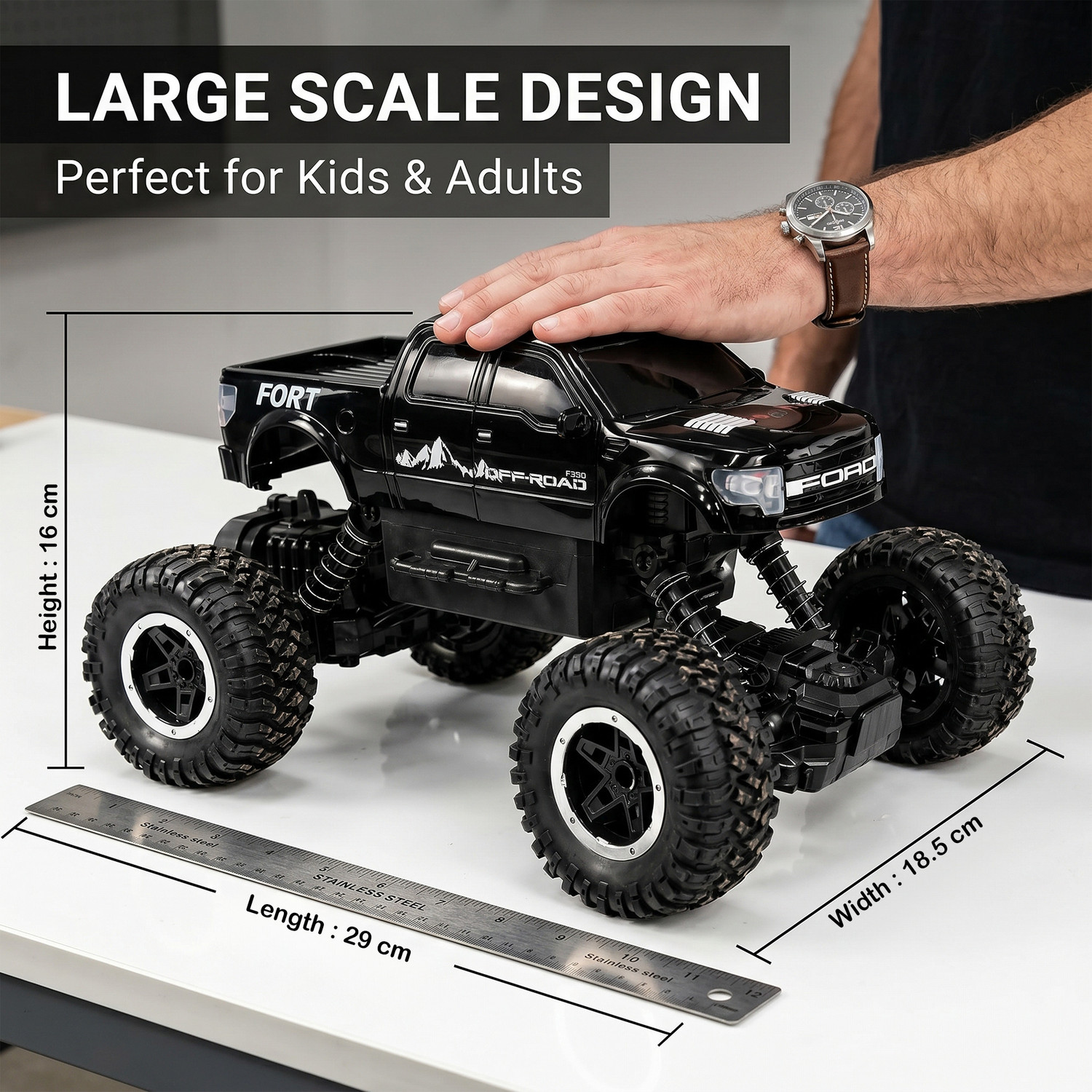 Image of SMART BOY Rock Crawler 4x4 RC Car with Spray Smoke Effect & App Control (Black)