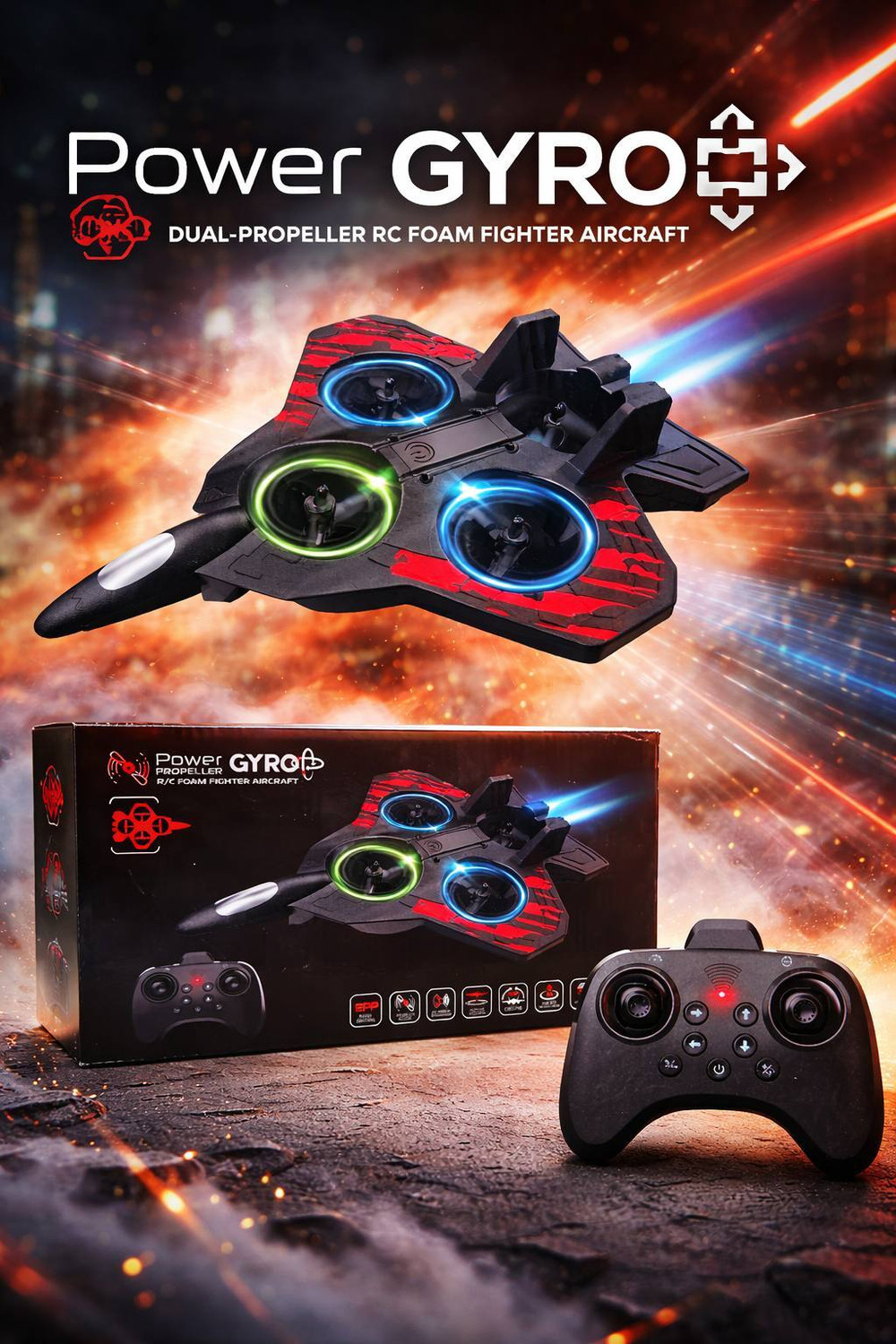 Image of PAPASpace RC Fighter Jet 2.4GHz Remote Control Airplane with LED Lights & Stunts (Black)