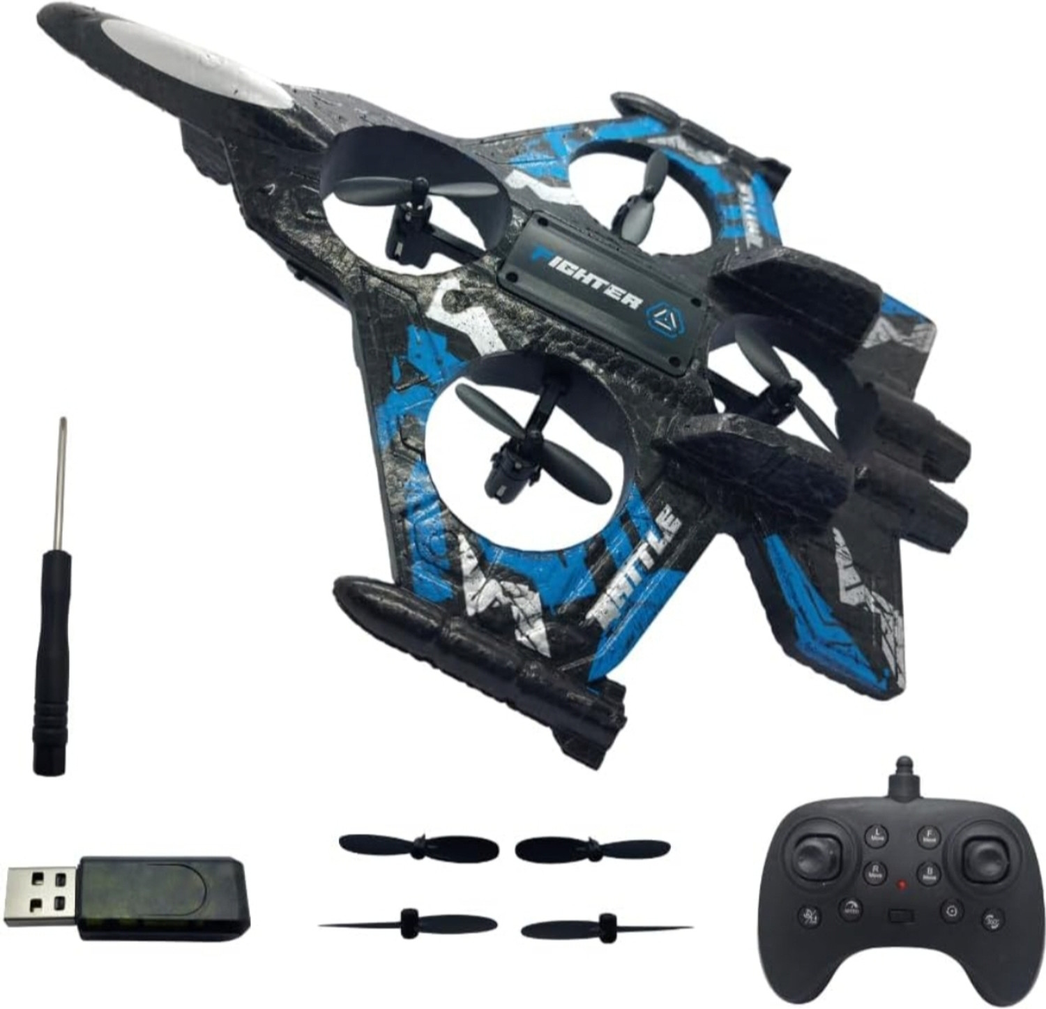 Image of PAPASpace RC Fighter Jet 2.4GHz Remote Control Airplane with LED Lights & Stunts (Black)