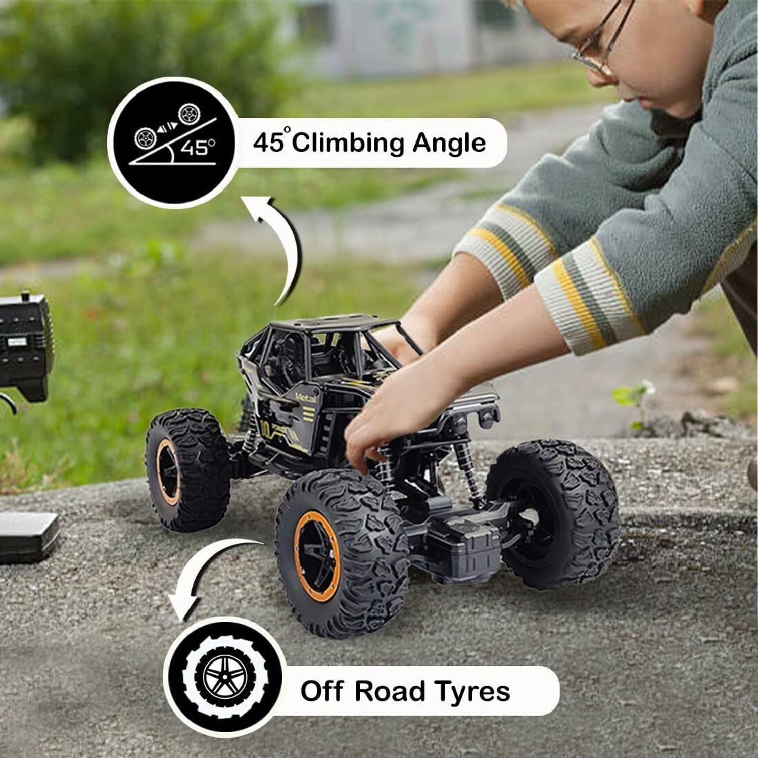 Image of Myxomart 4x4 Rock Car, Spring wheels ,1:18 scale,Remote control (Black)