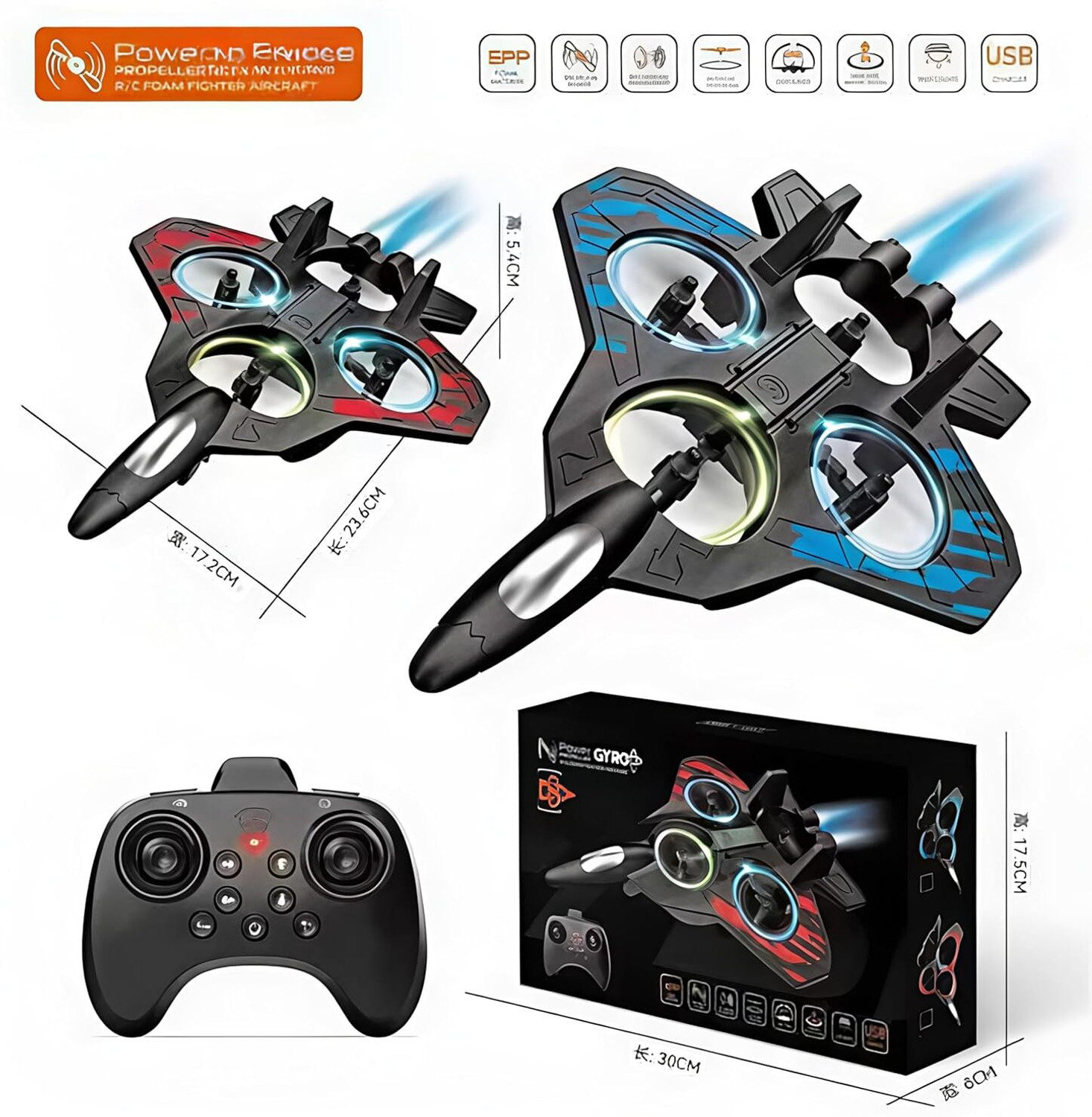 Image of Viraan RC Glider Plane LED Light EPP Foam Aircraft Toy for Boys Girls Adults (Black)