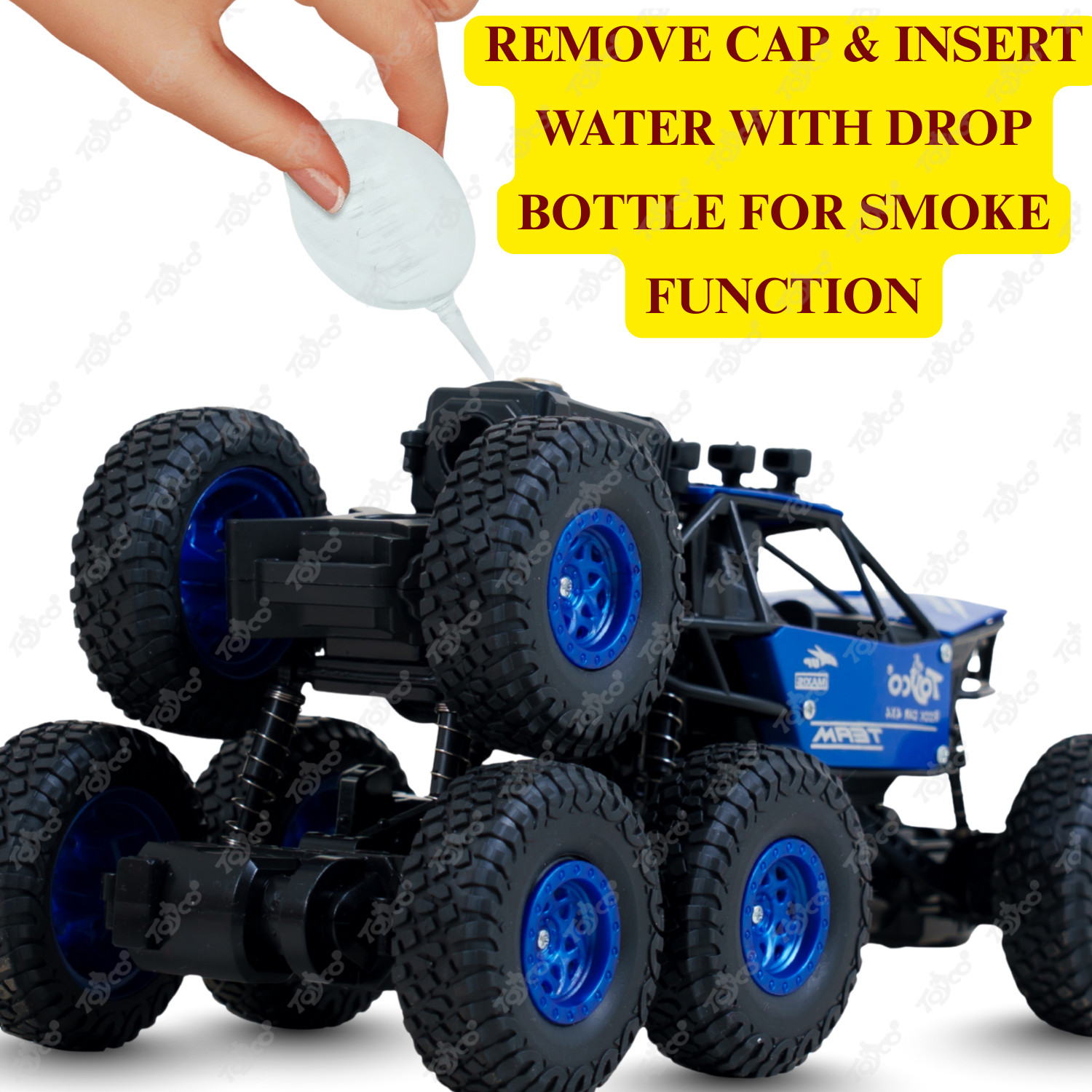 Image of Toyco 8 TYRES Big Rock Crawler Rechargeable Offroad Monster RC Car with Smoke Function (Blue)