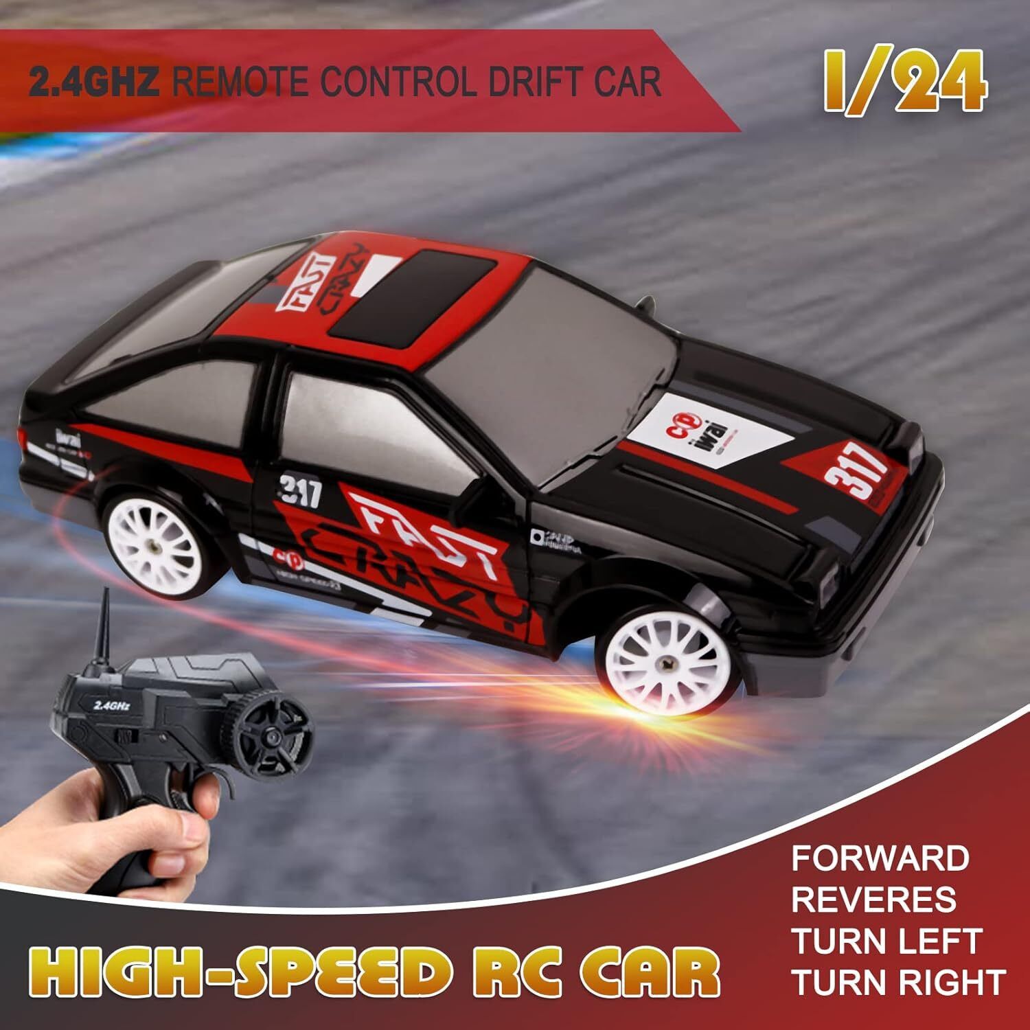 Image of Flytek Rechargeable rc car drift remote control car drift rc car with light (Red-Black)