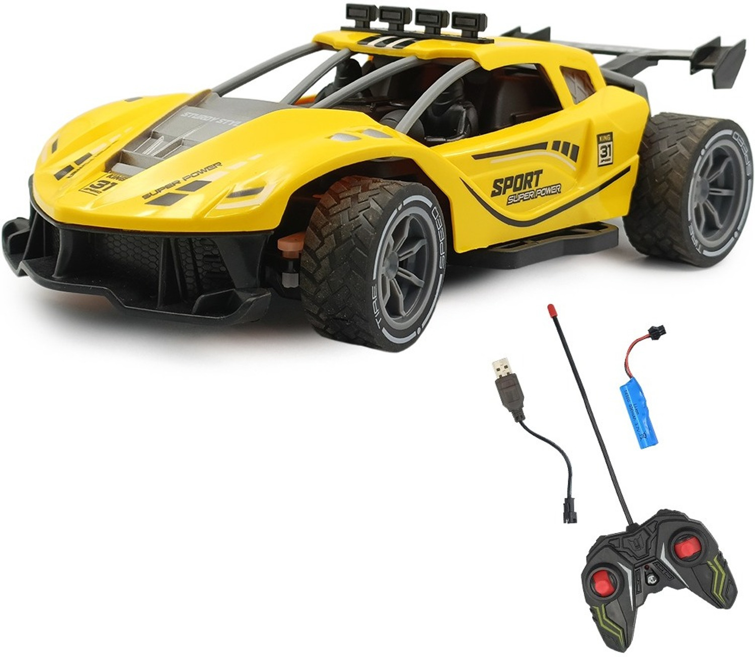 Image of Plast Boy LLP Ultimate RC Car High Speed Remote Control Racing Toy with Rechargeable Battery (Yellow)