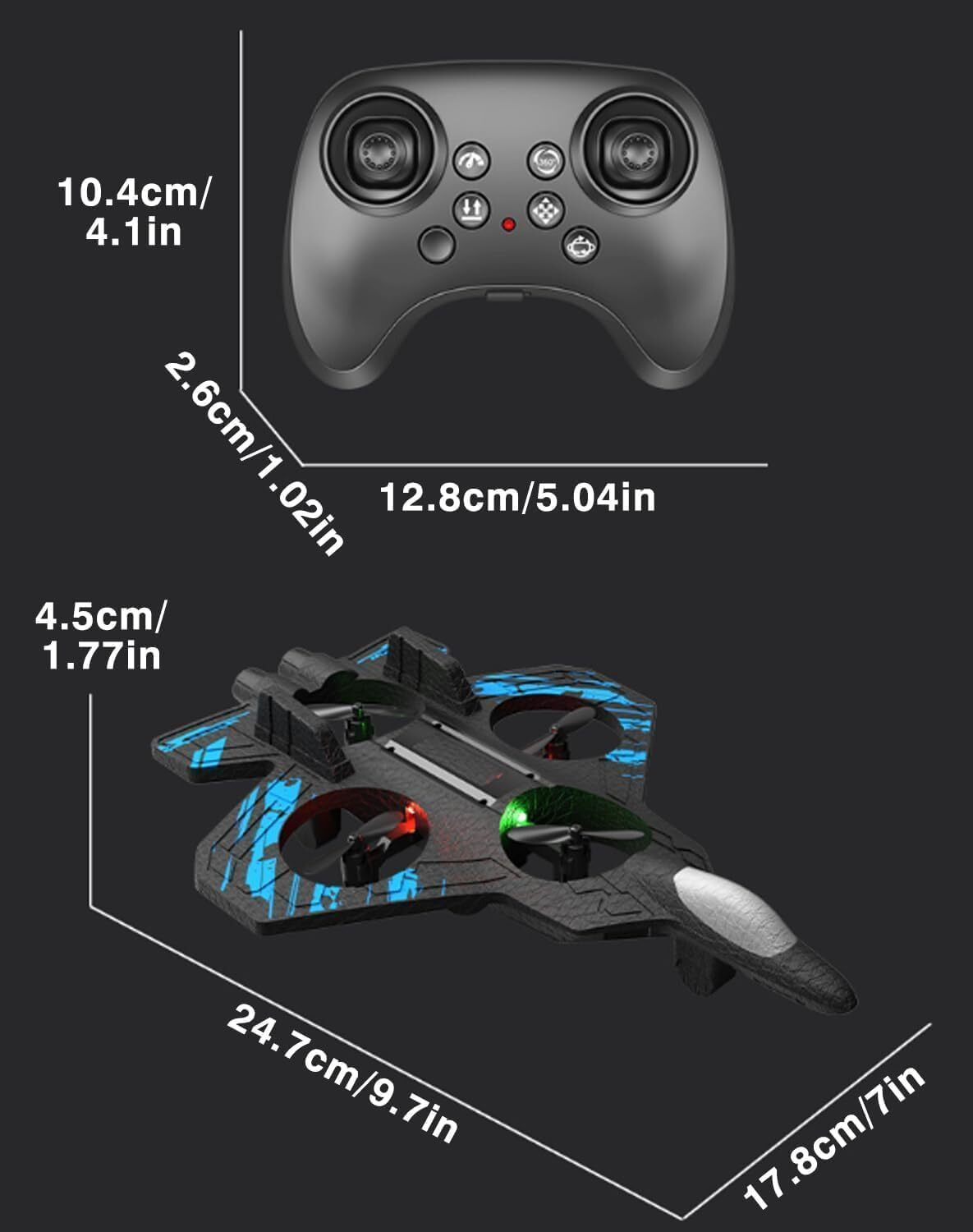 Image of PAPASpace RC Fighter Jet 2.4GHz Remote Control Airplane with LED Lights & Stunts (Black)